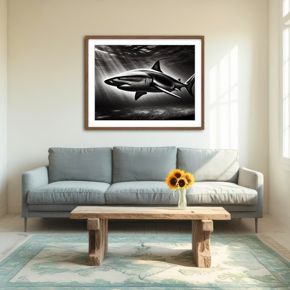 AUTO-MOCKUP ROOM | Bull Shark Grayscale Wall Art