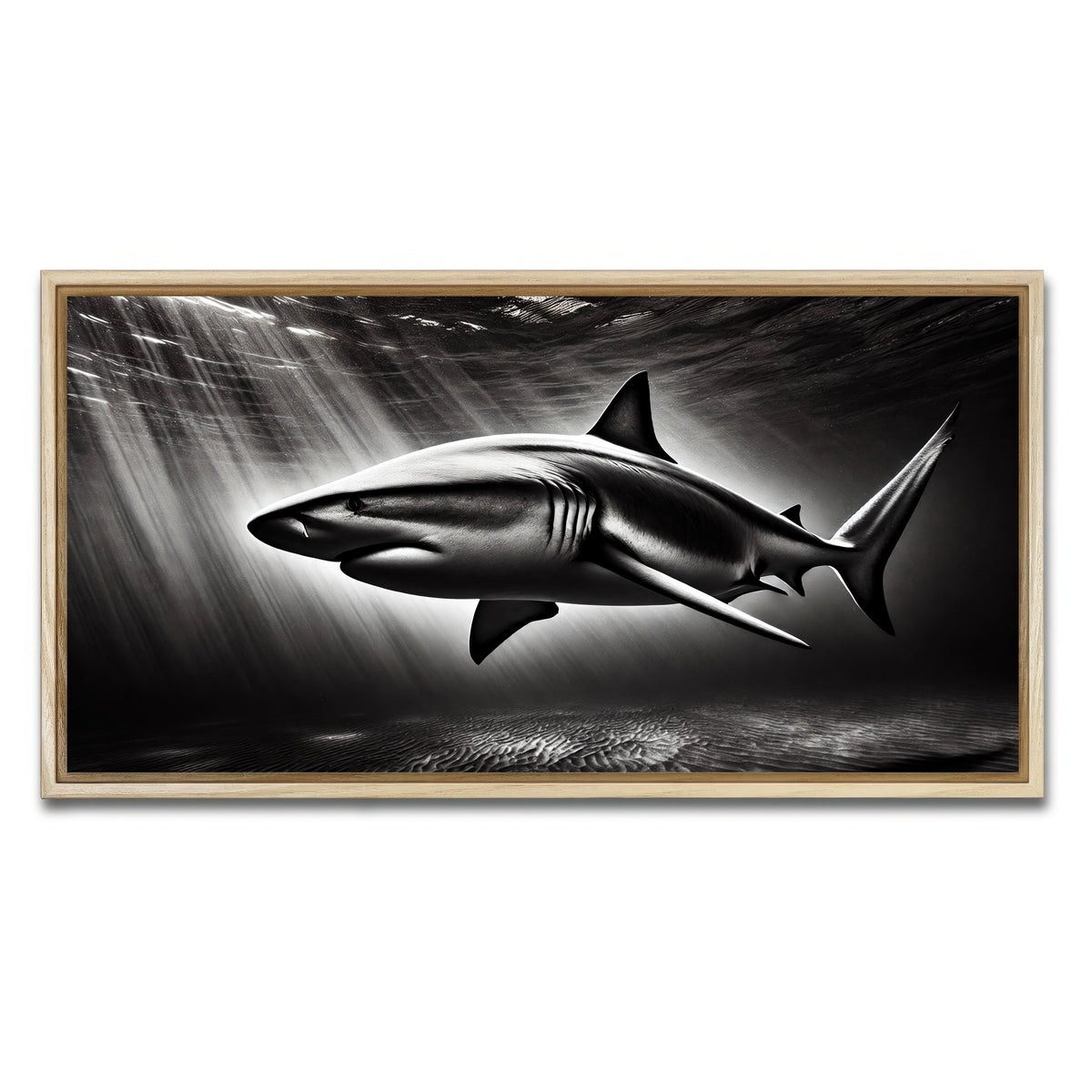 AUTO-MOCKUP WHITE | Bull Shark Grayscale | 1 Piece | Natural Framed Canvas | group=2x1