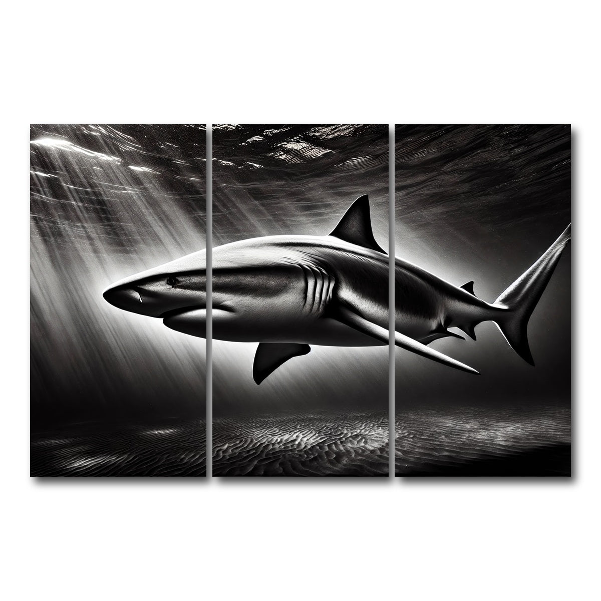 AUTO-MOCKUP WHITE | Bull Shark Grayscale | 3 Piece | Gallery Wrap Canvas | group=12x24
