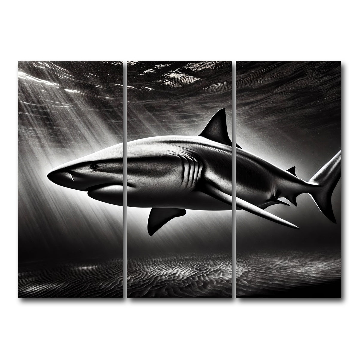 AUTO-MOCKUP WHITE | Bull Shark Grayscale | 3 Piece | Gallery Wrap Canvas | group=8x18