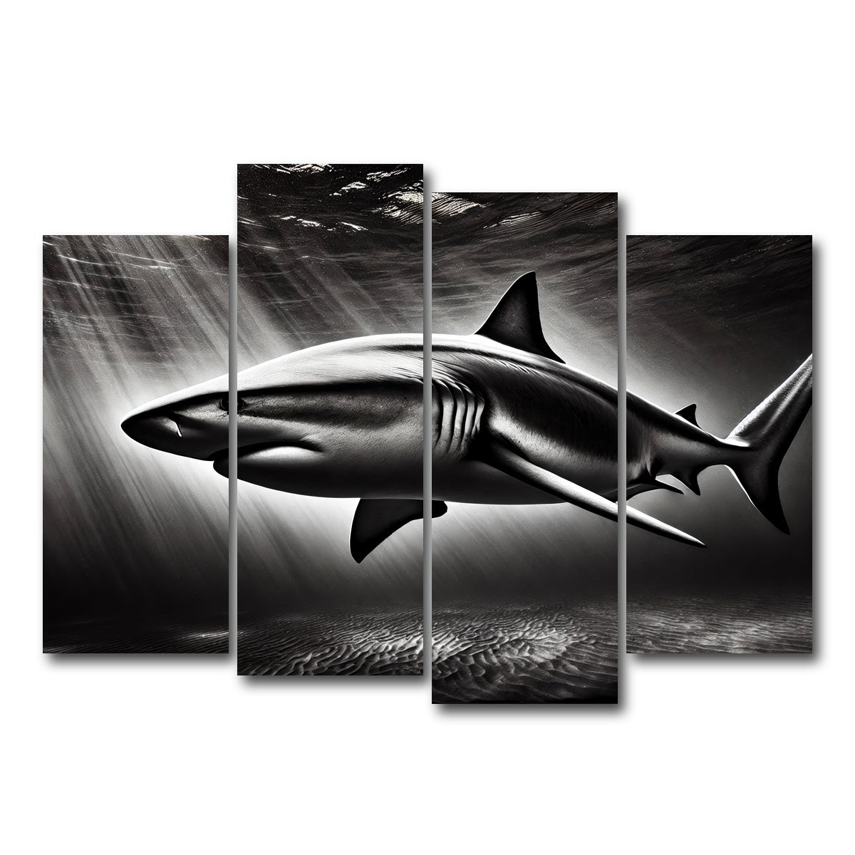 AUTO-MOCKUP WHITE | Bull Shark Grayscale | 4 Piece | Gallery Wrap Canvas | group=4_normal