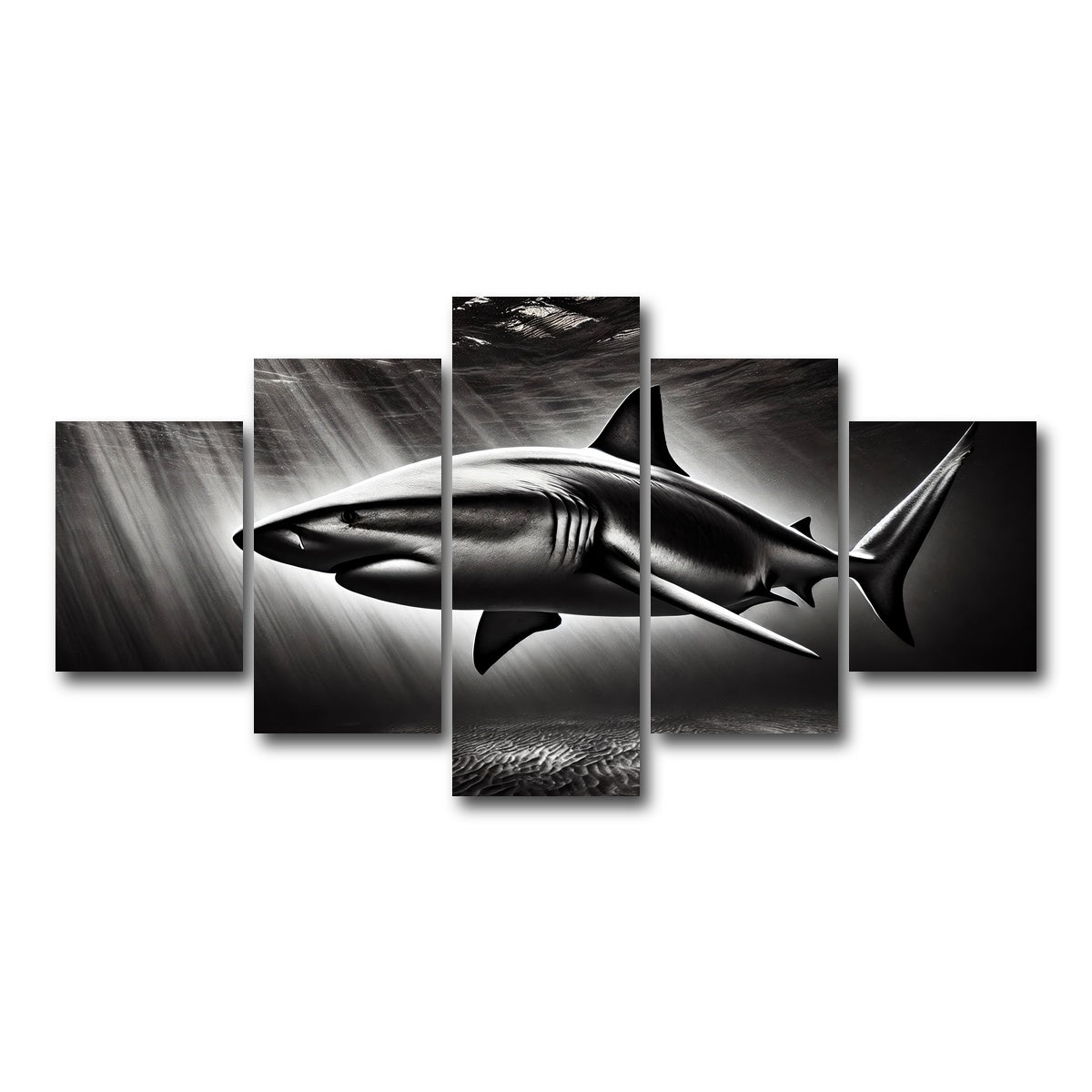 AUTO-MOCKUP WHITE | Bull Shark Grayscale | 5 Piece | Gallery Wrap Canvas | group=5_short