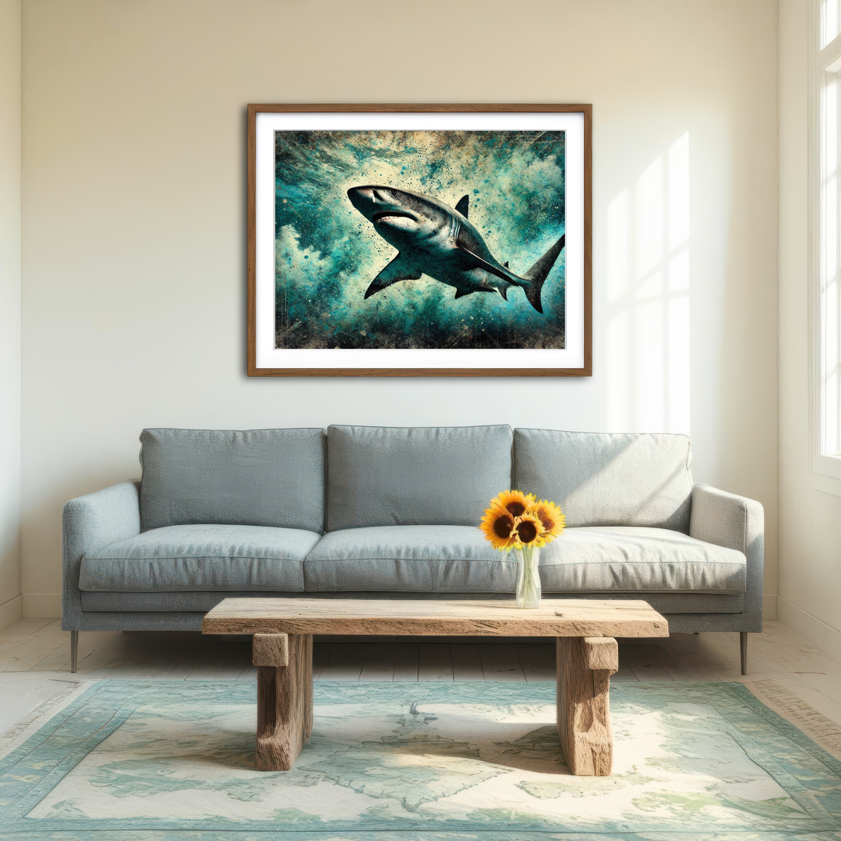 AUTO-MOCKUP ROOM | Bull Shark Grunge Wall Art