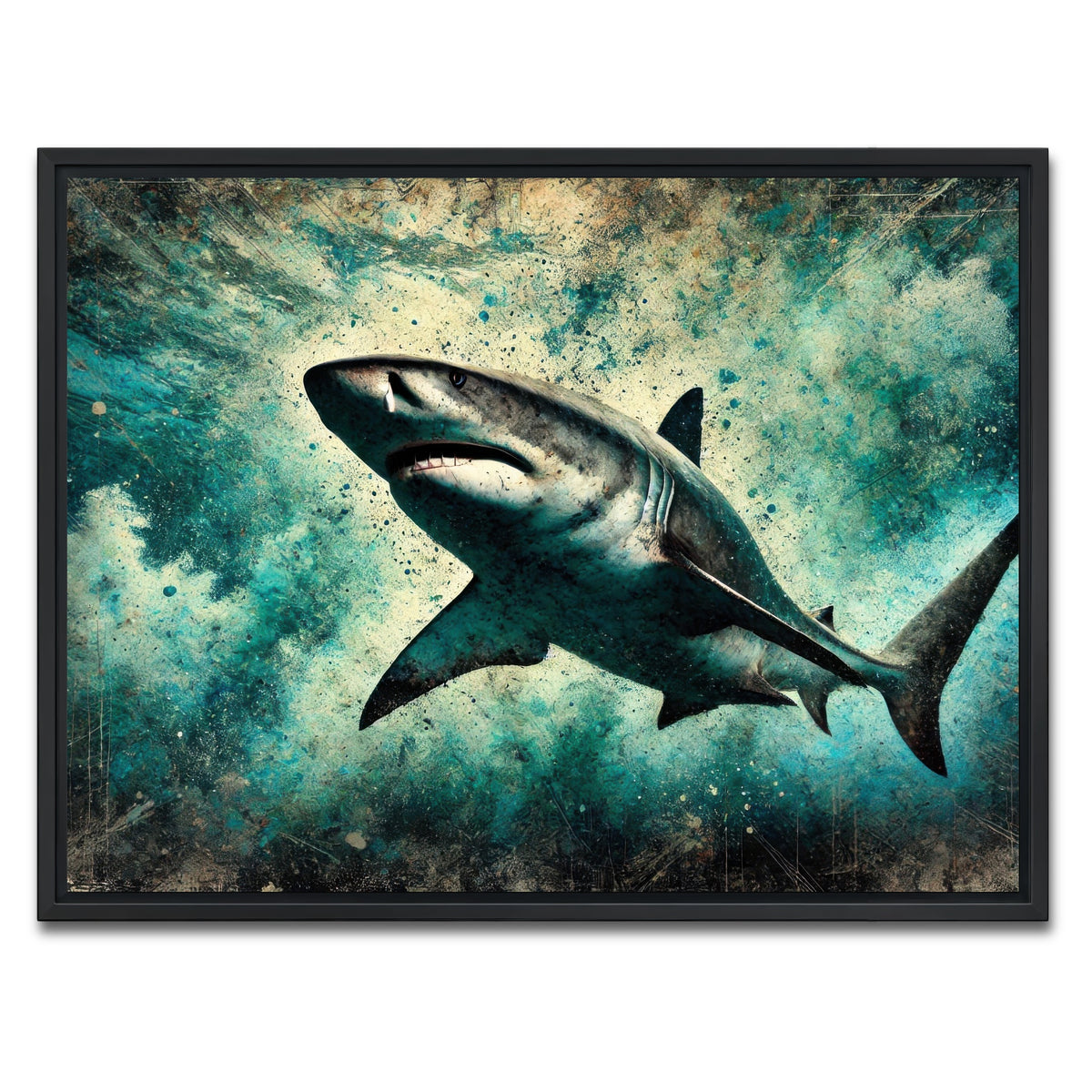 AUTO-MOCKUP WHITE | Bull Shark Grunge | 1 Piece | Black Framed Canvas | group=4x3