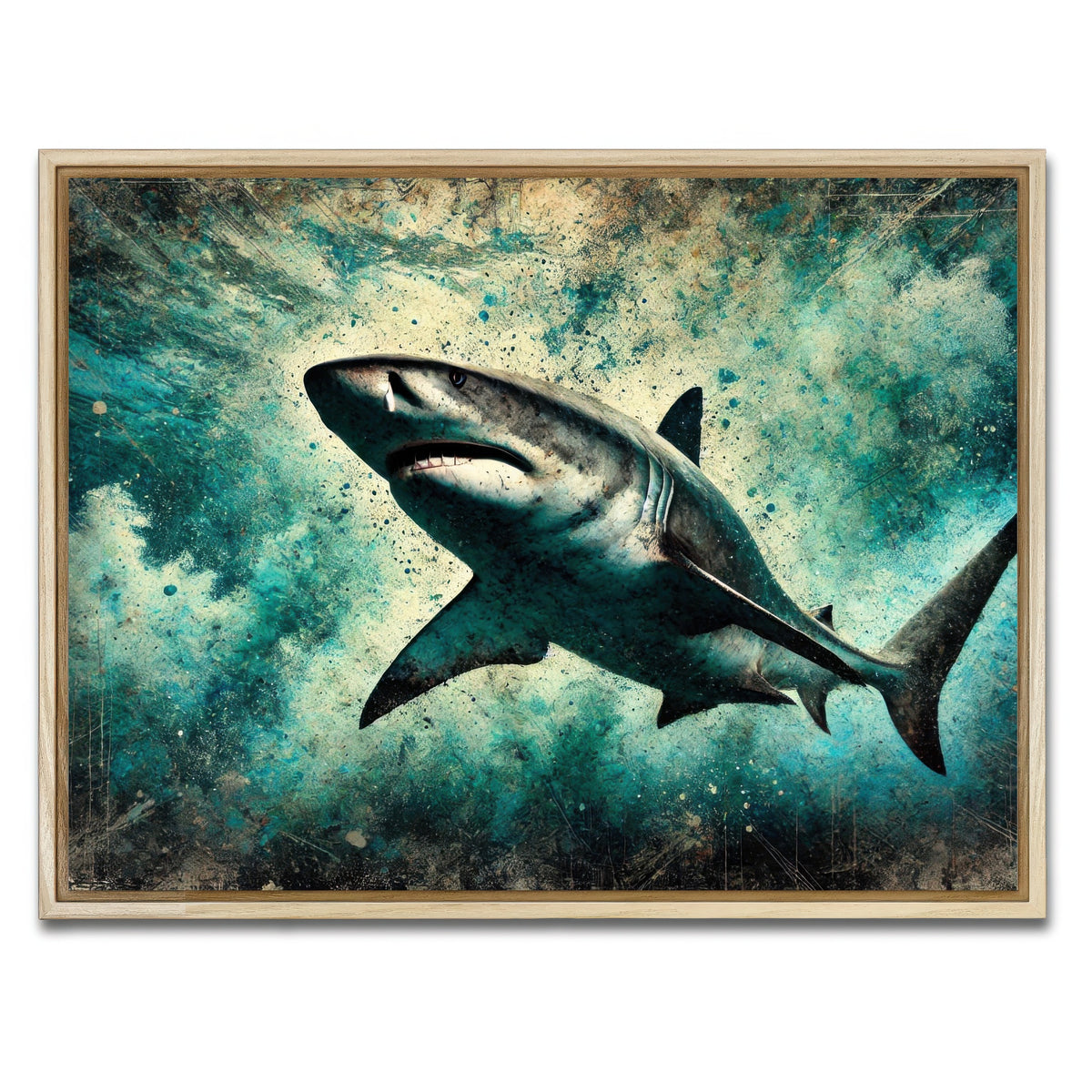 AUTO-MOCKUP WHITE | Bull Shark Grunge | 1 Piece | Natural Framed Canvas | group=4x3
