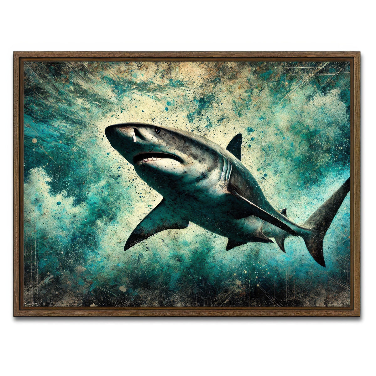 AUTO-MOCKUP WHITE | Bull Shark Grunge | 1 Piece | Walnut Framed Canvas | group=4x3