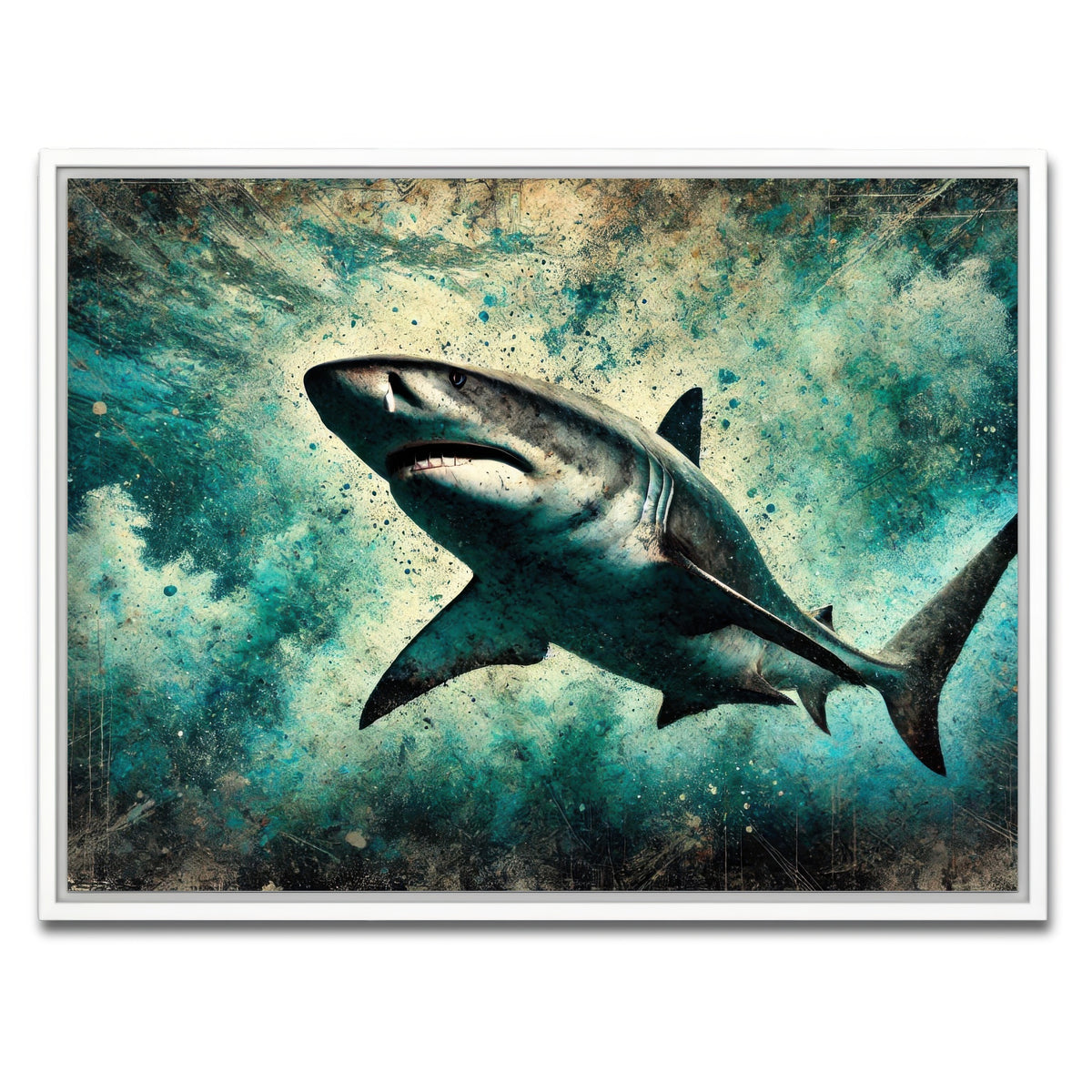 AUTO-MOCKUP WHITE | Bull Shark Grunge | 1 Piece | White Framed Canvas | group=4x3