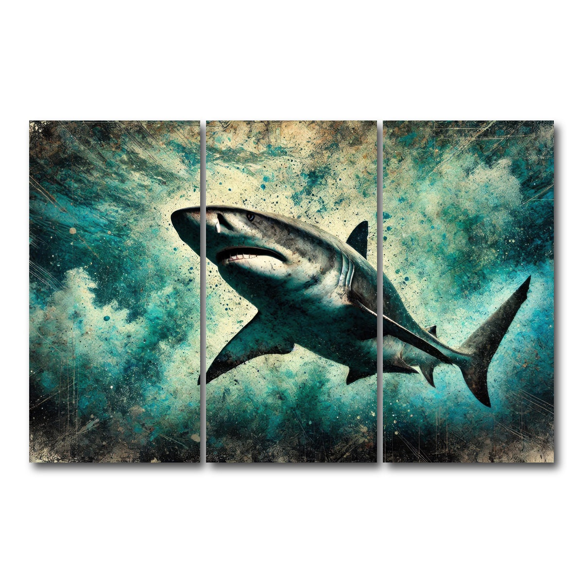 AUTO-MOCKUP WHITE | Bull Shark Grunge | 3 Piece | Gallery Wrap Canvas | group=12x24