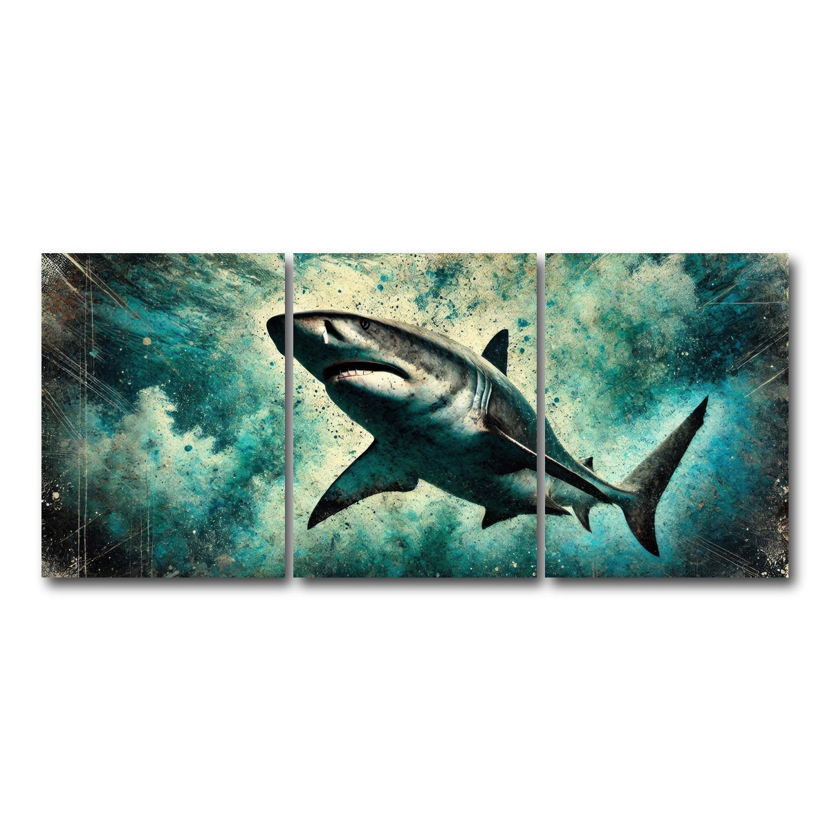 AUTO-MOCKUP WHITE | Bull Shark Grunge | 3 Piece | Gallery Wrap Canvas | group=18x24