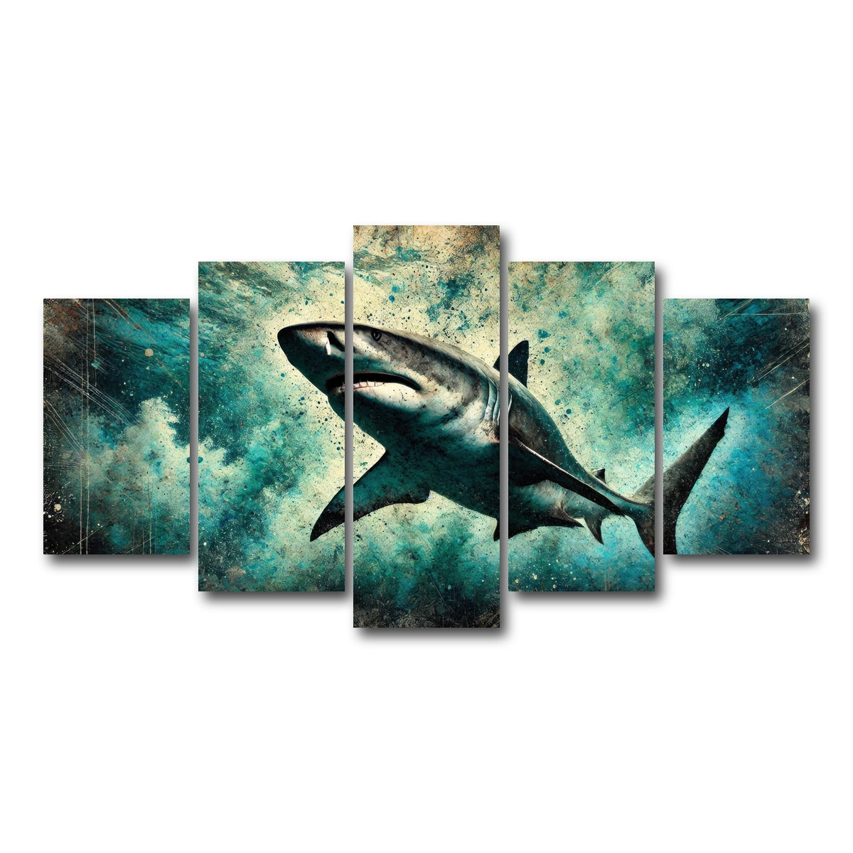 AUTO-MOCKUP WHITE | Bull Shark Grunge | 5 Piece | Gallery Wrap Canvas | group=5_normal