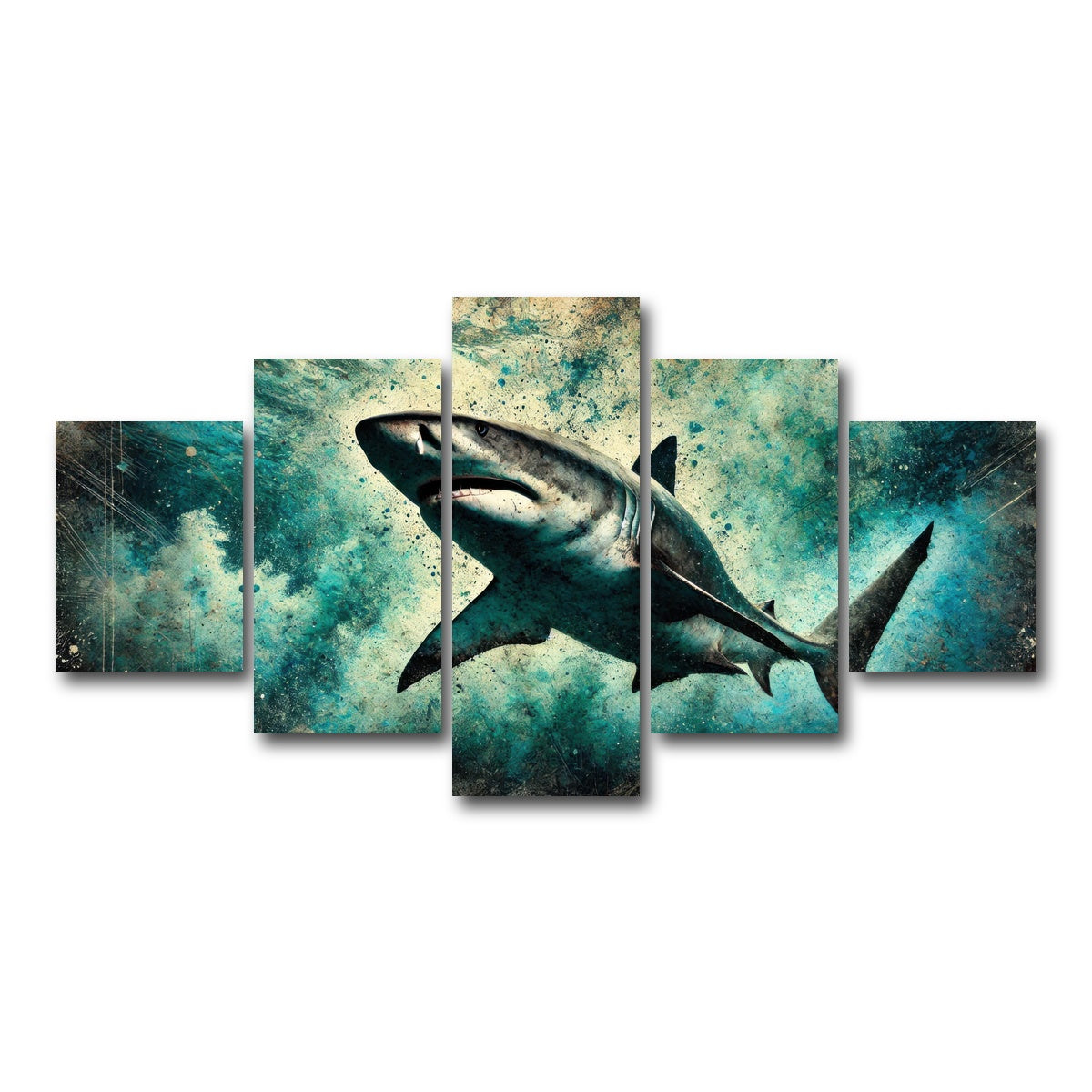 AUTO-MOCKUP WHITE | Bull Shark Grunge | 5 Piece | Gallery Wrap Canvas | group=5_short