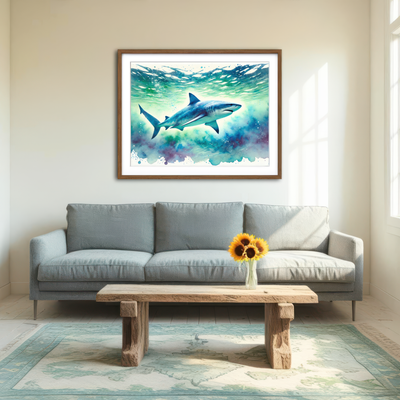 AUTO-MOCKUP ROOM | Bull Shark Watercolor Wall Art