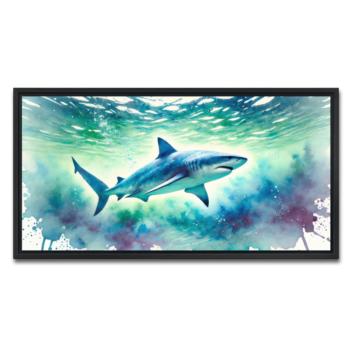 AUTO-MOCKUP WHITE | Bull Shark Watercolor | 1 Piece | Black Framed Canvas | group=2x1
