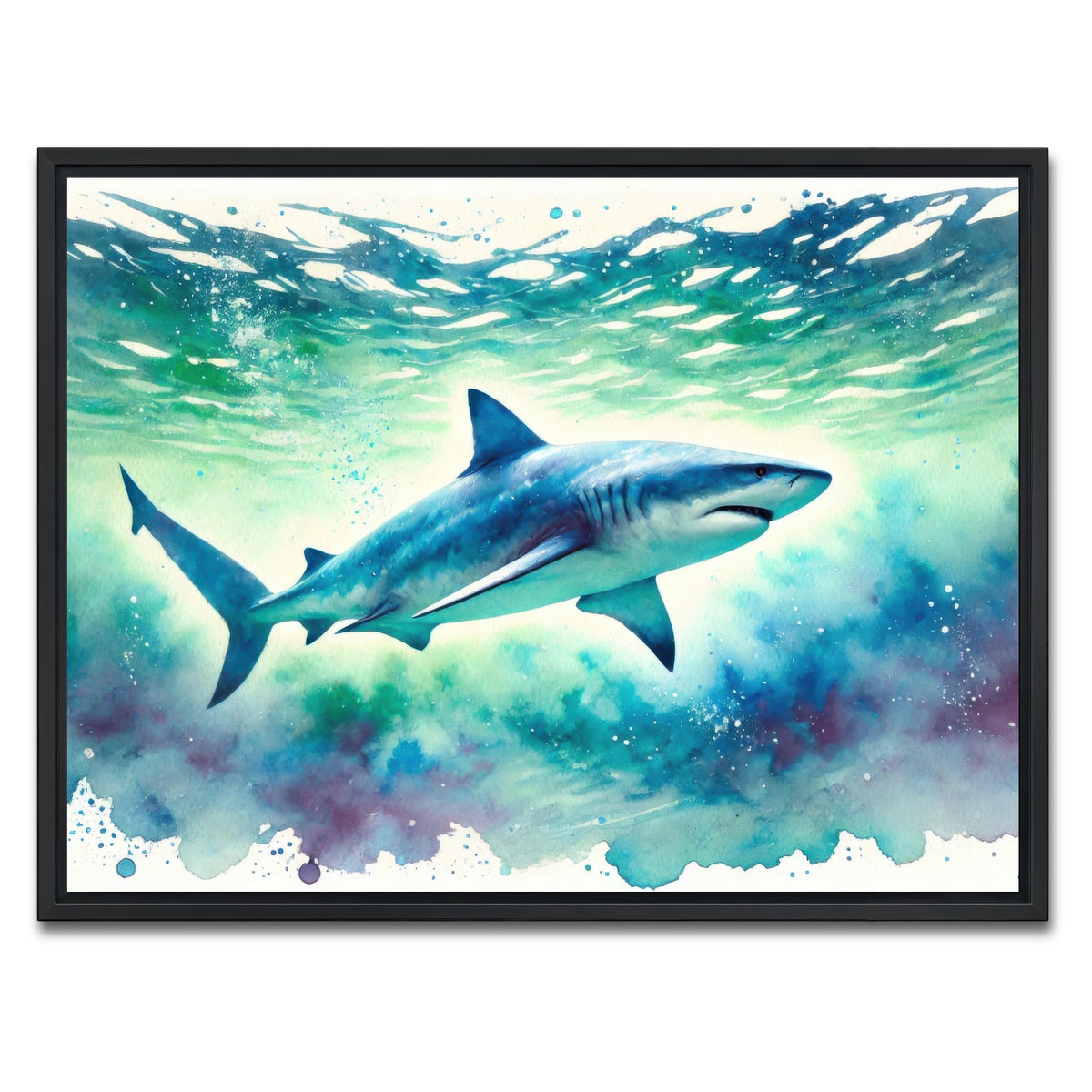 AUTO-MOCKUP WHITE | Bull Shark Watercolor | 1 Piece | Black Framed Canvas | group=4x3