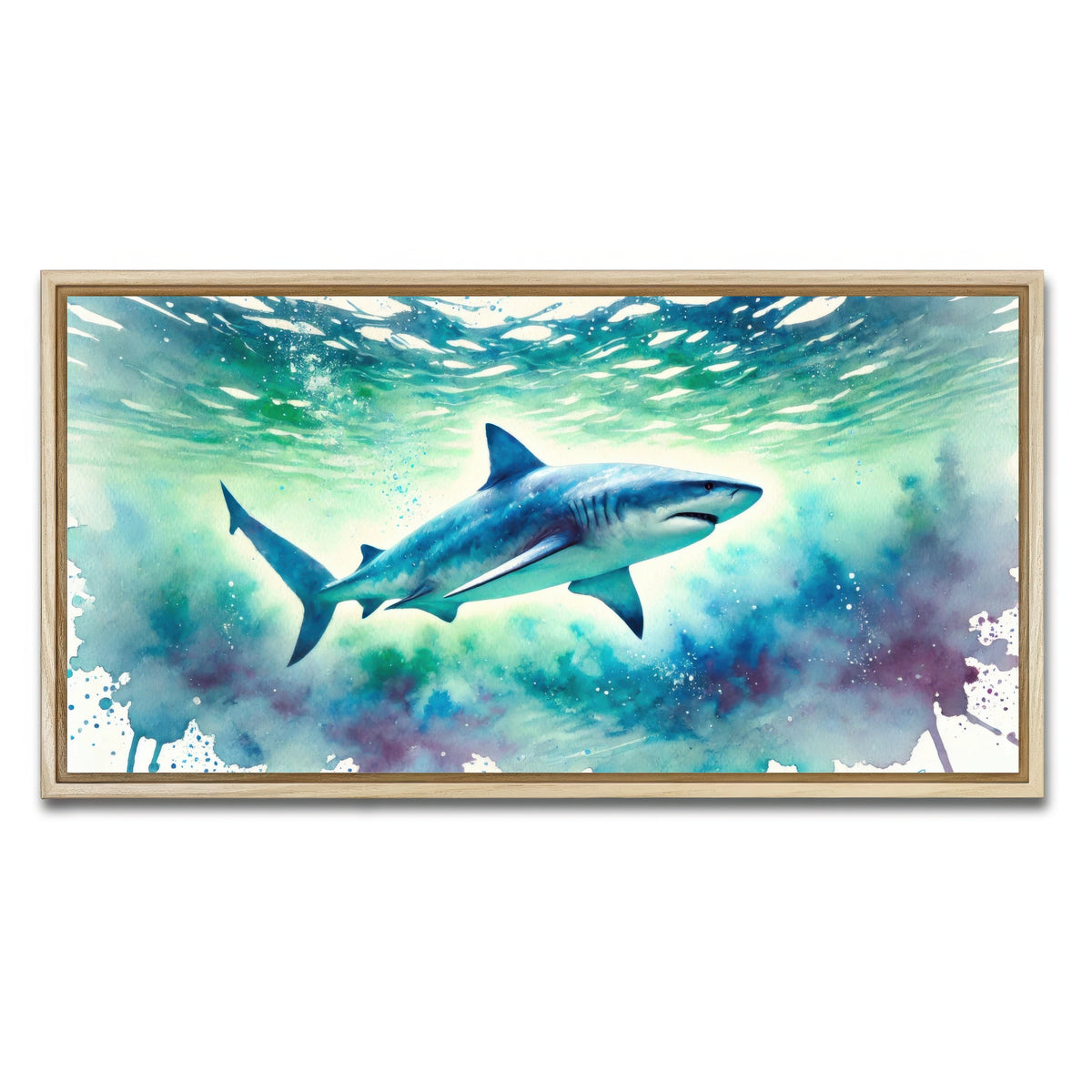 AUTO-MOCKUP WHITE | Bull Shark Watercolor | 1 Piece | Natural Framed Canvas | group=2x1