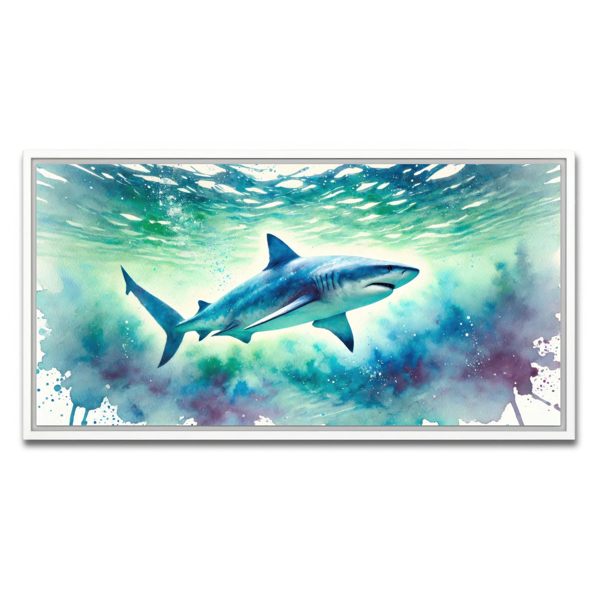 AUTO-MOCKUP WHITE | Bull Shark Watercolor | 1 Piece | White Framed Canvas | group=2x1