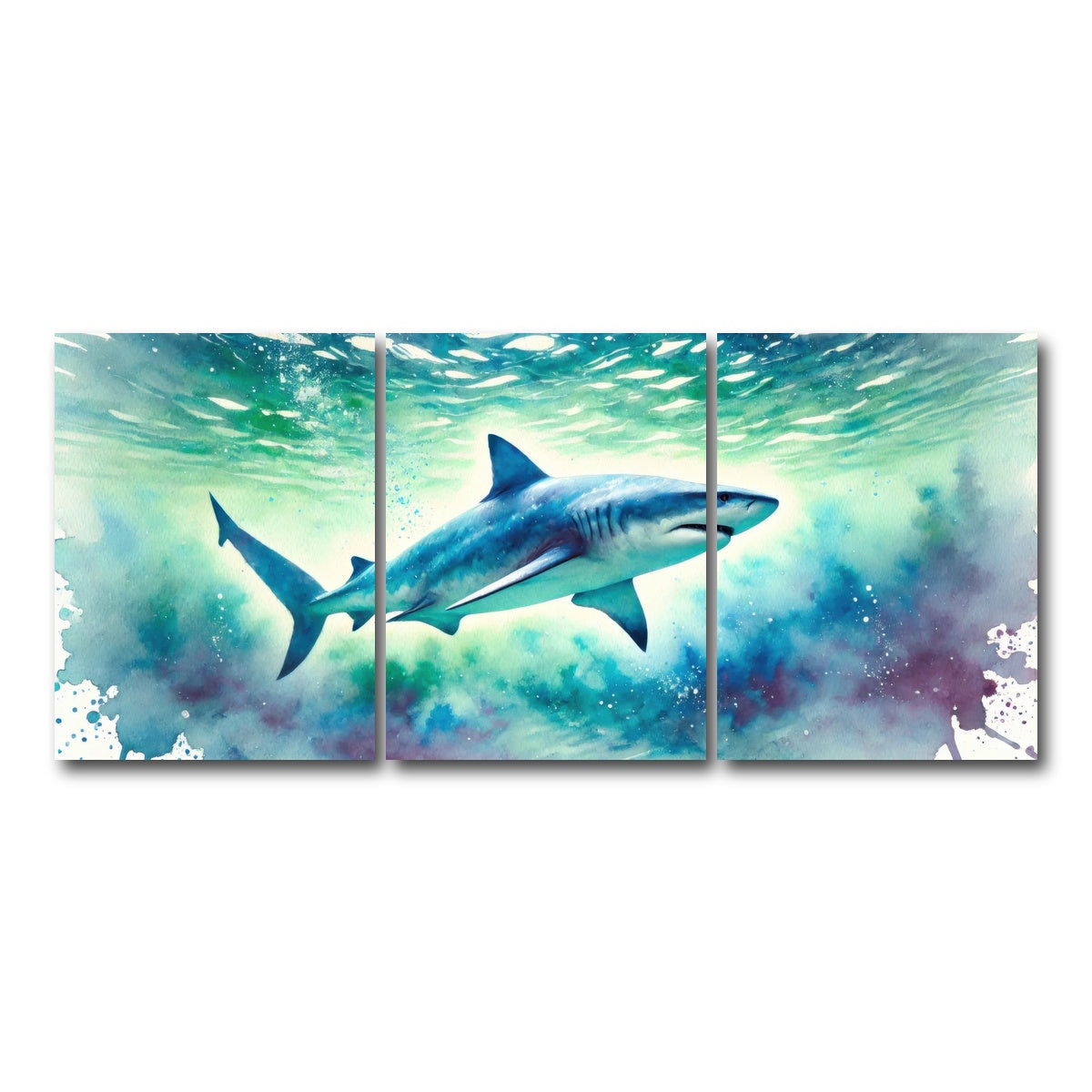 AUTO-MOCKUP WHITE | Bull Shark Watercolor | 3 Piece | Gallery Wrap Canvas | group=18x24