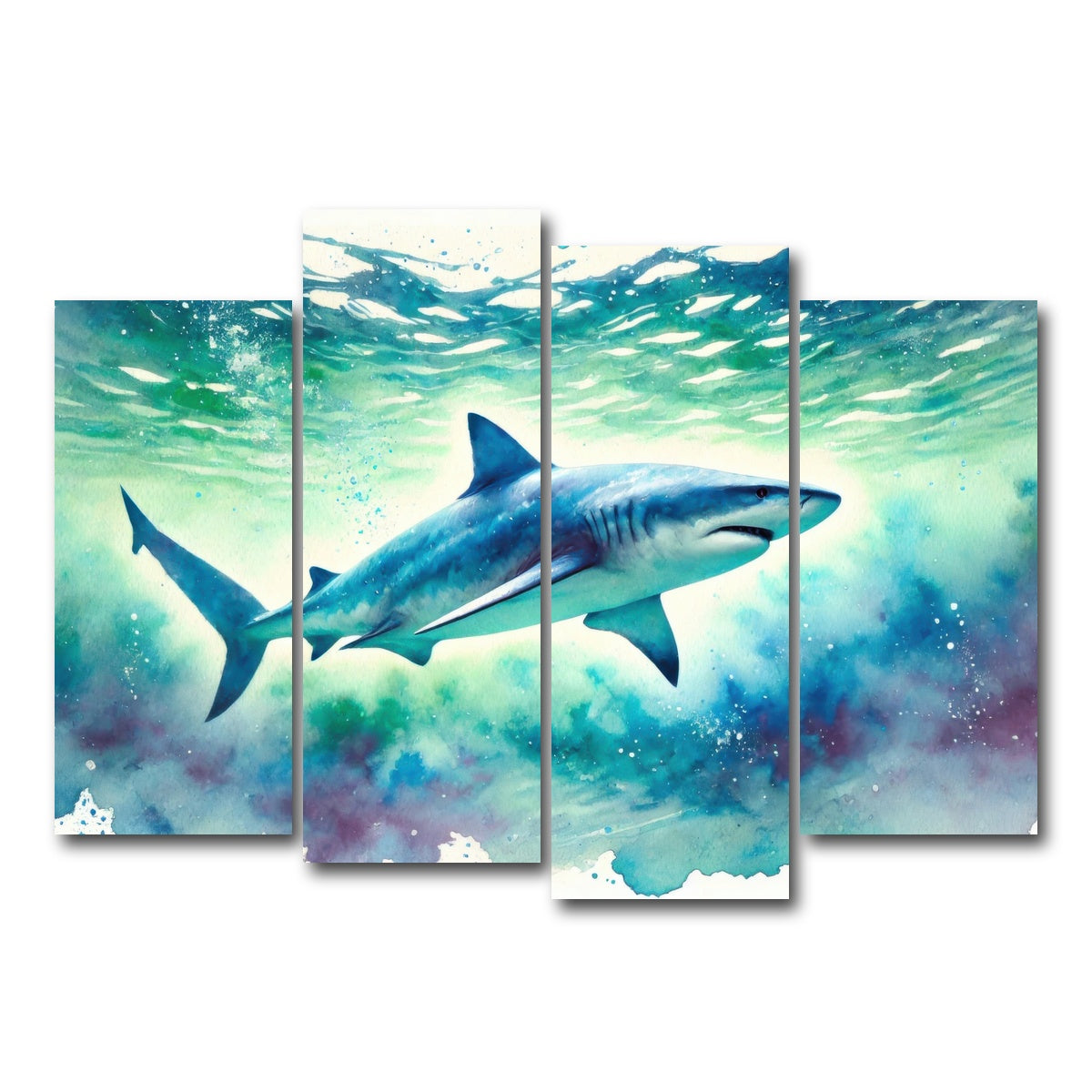 AUTO-MOCKUP WHITE | Bull Shark Watercolor | 4 Piece | Gallery Wrap Canvas | group=4_normal