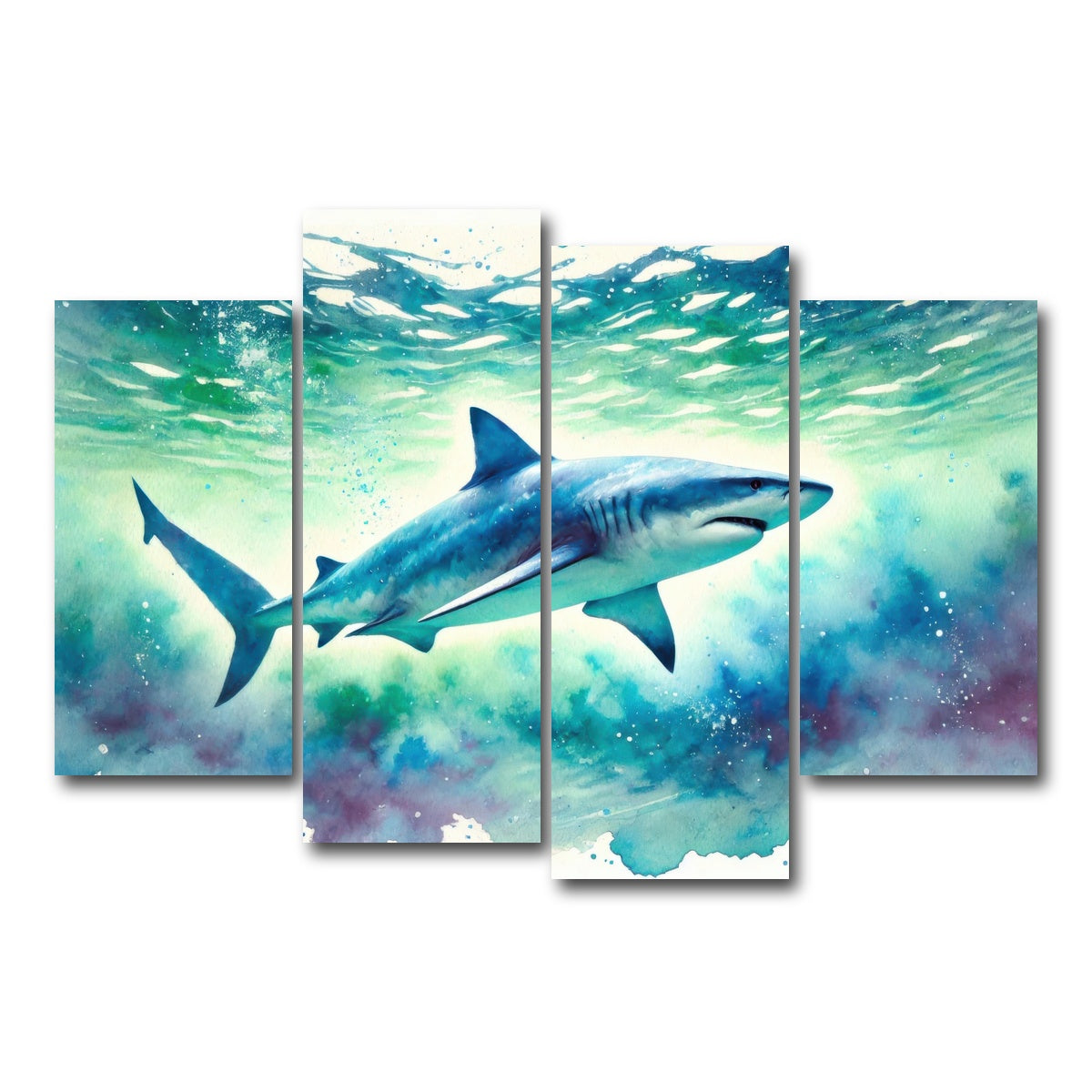 AUTO-MOCKUP WHITE | Bull Shark Watercolor | 4 Piece | Gallery Wrap Canvas | group=4_short