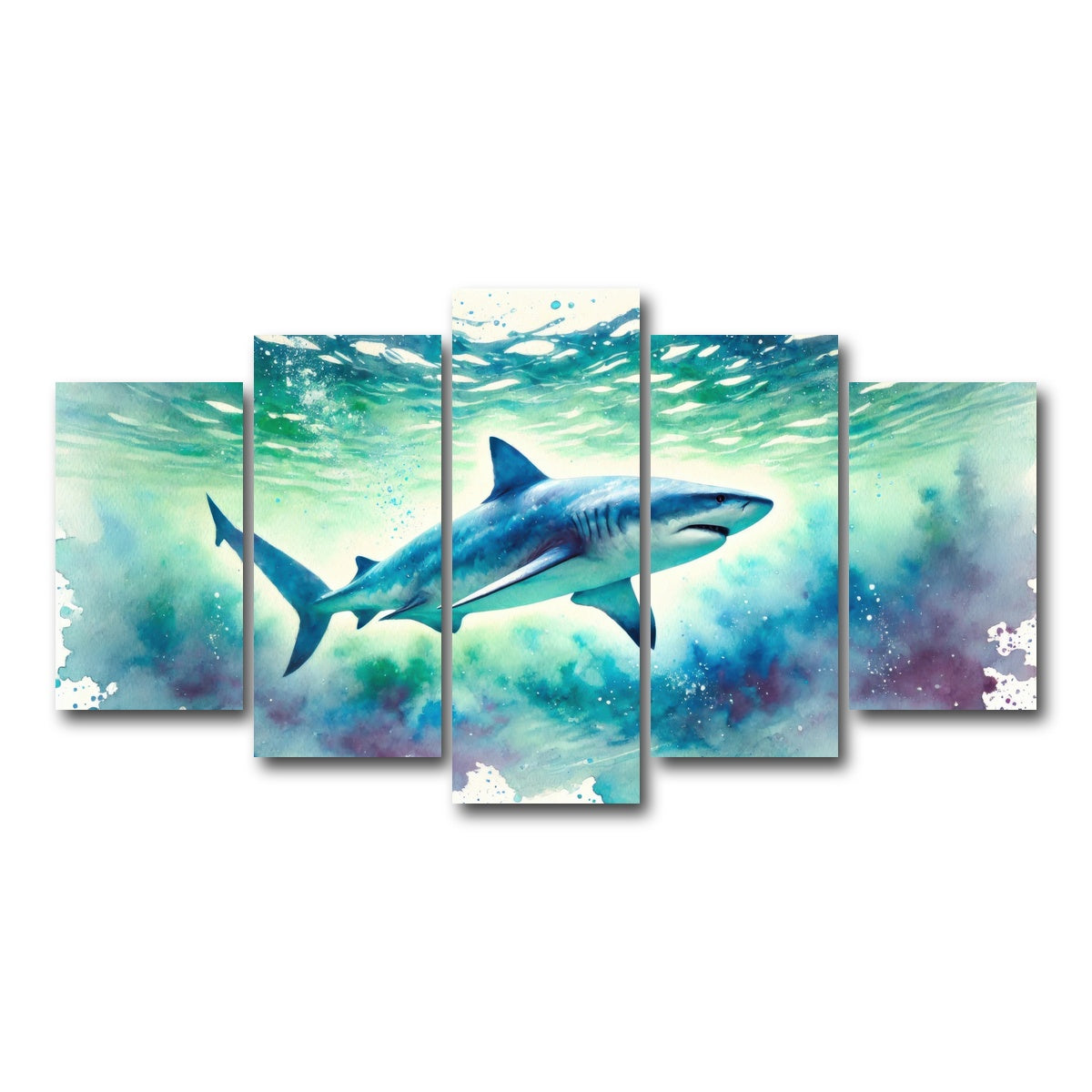 AUTO-MOCKUP WHITE | Bull Shark Watercolor | 5 Piece | Gallery Wrap Canvas | group=5_normal