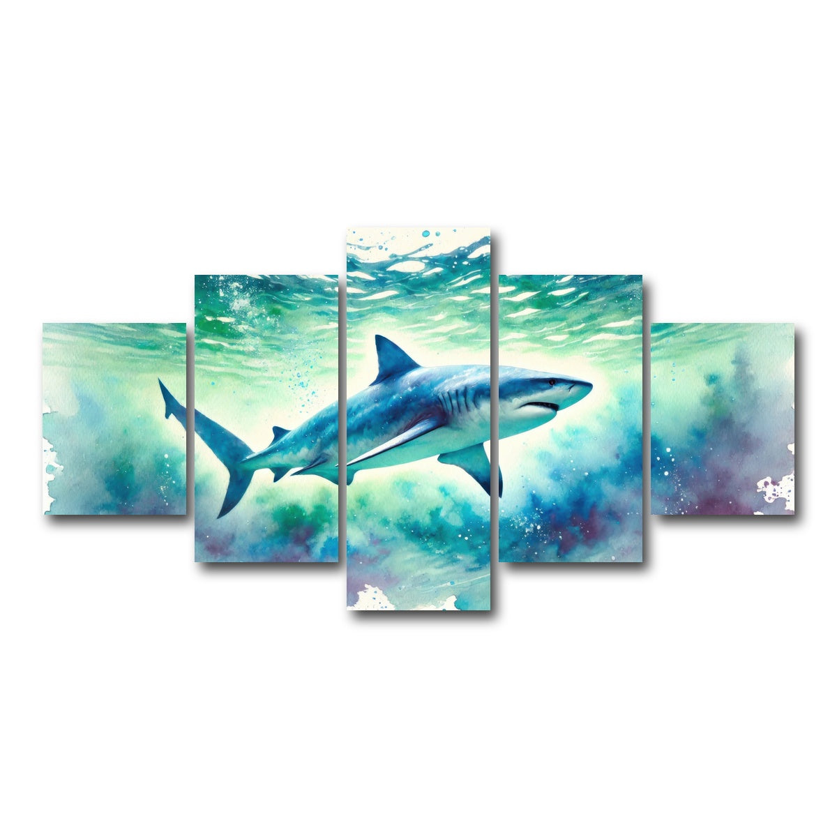 AUTO-MOCKUP WHITE | Bull Shark Watercolor | 5 Piece | Gallery Wrap Canvas | group=5_short