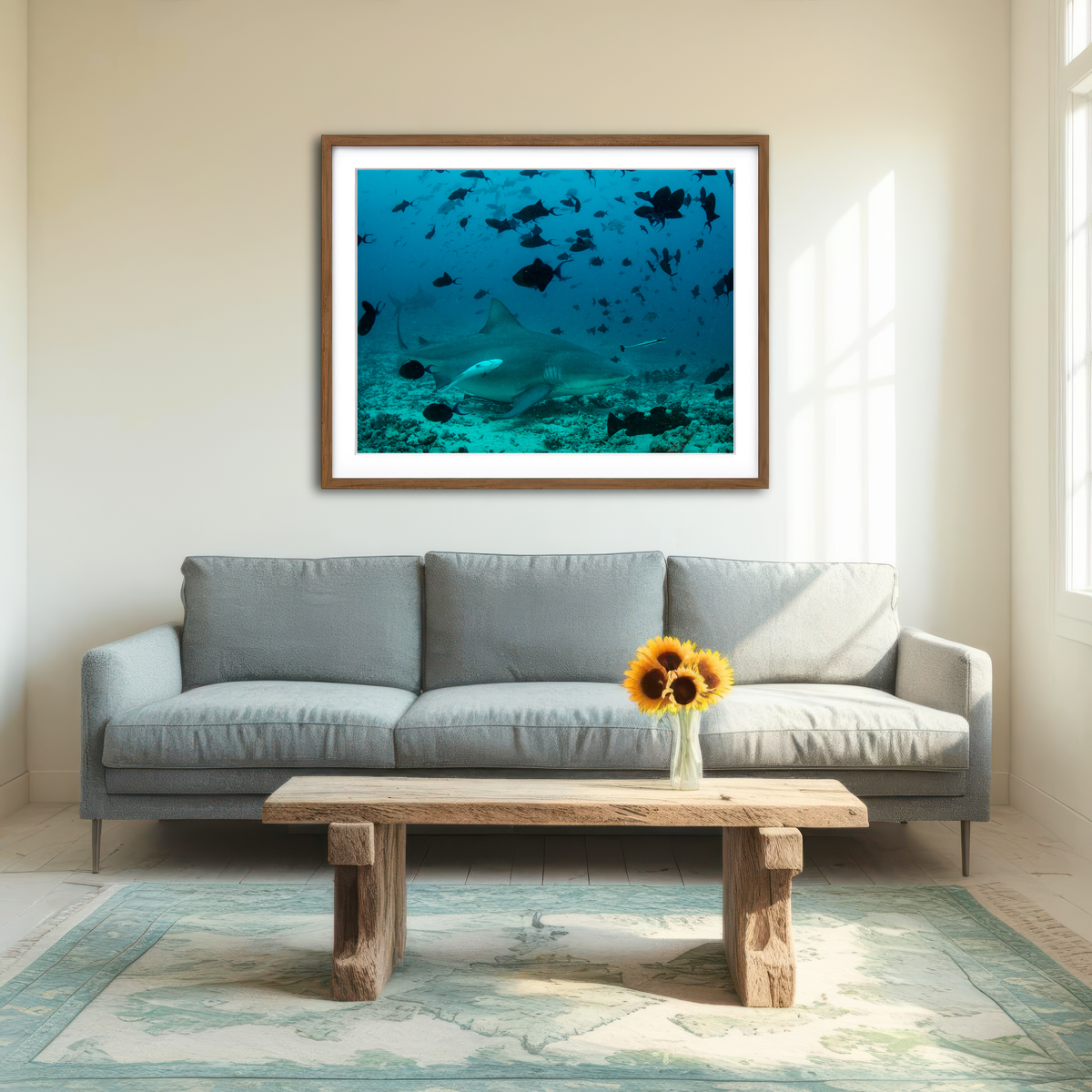 AUTO-MOCKUP ROOM | Bull Shark and Reef Fish Wall Art