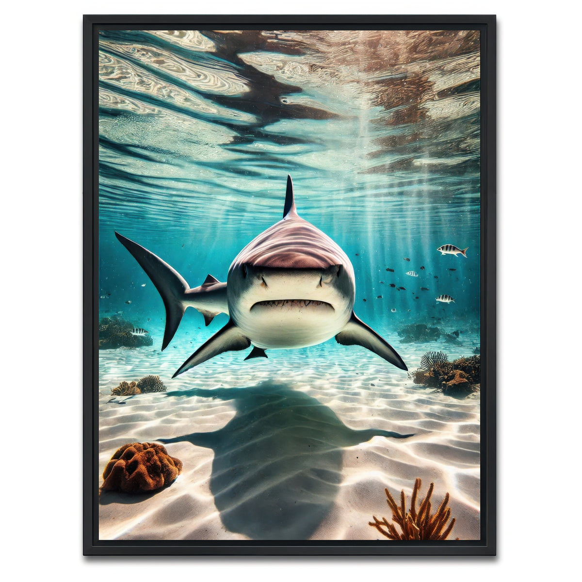 AUTO-MOCKUP WHITE | Bull Shark in Shallow Waters | 1 Piece | Black Framed Canvas | group=3x4