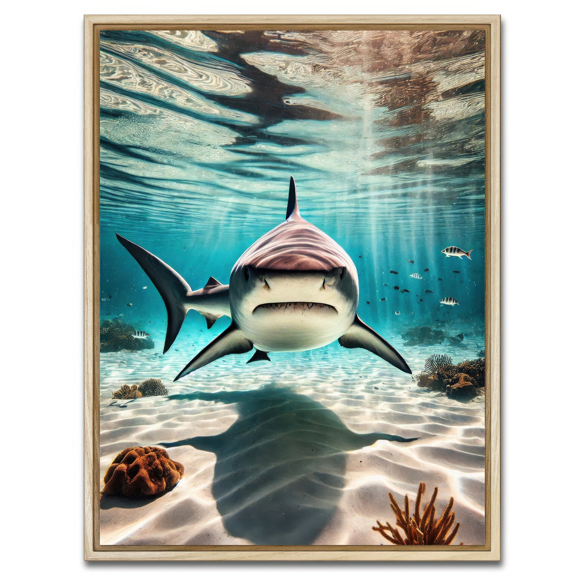 AUTO-MOCKUP WHITE | Bull Shark in Shallow Waters | 1 Piece | Natural Framed Canvas | group=3x4