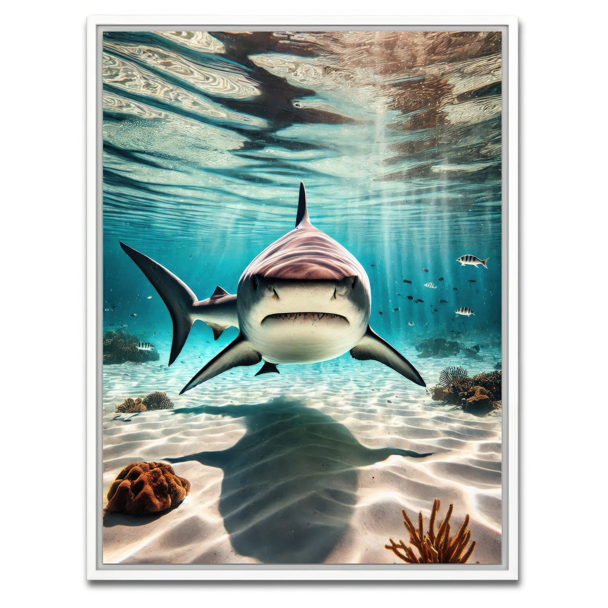 AUTO-MOCKUP WHITE | Bull Shark in Shallow Waters | 1 Piece | White Framed Canvas | group=3x4