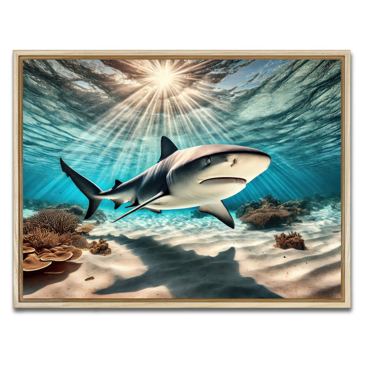 AUTO-MOCKUP WHITE | Bull shark in Tropical Waters | 1 Piece | Natural Framed Canvas | group=4x3