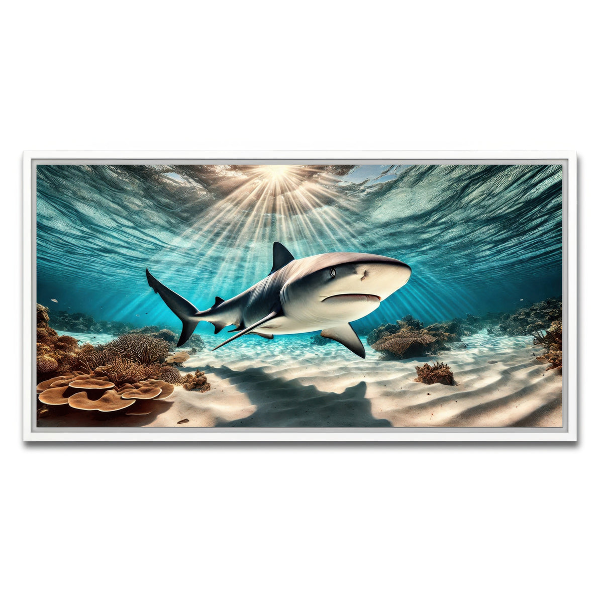 AUTO-MOCKUP WHITE | Bull shark in Tropical Waters | 1 Piece | White Framed Canvas | group=2x1