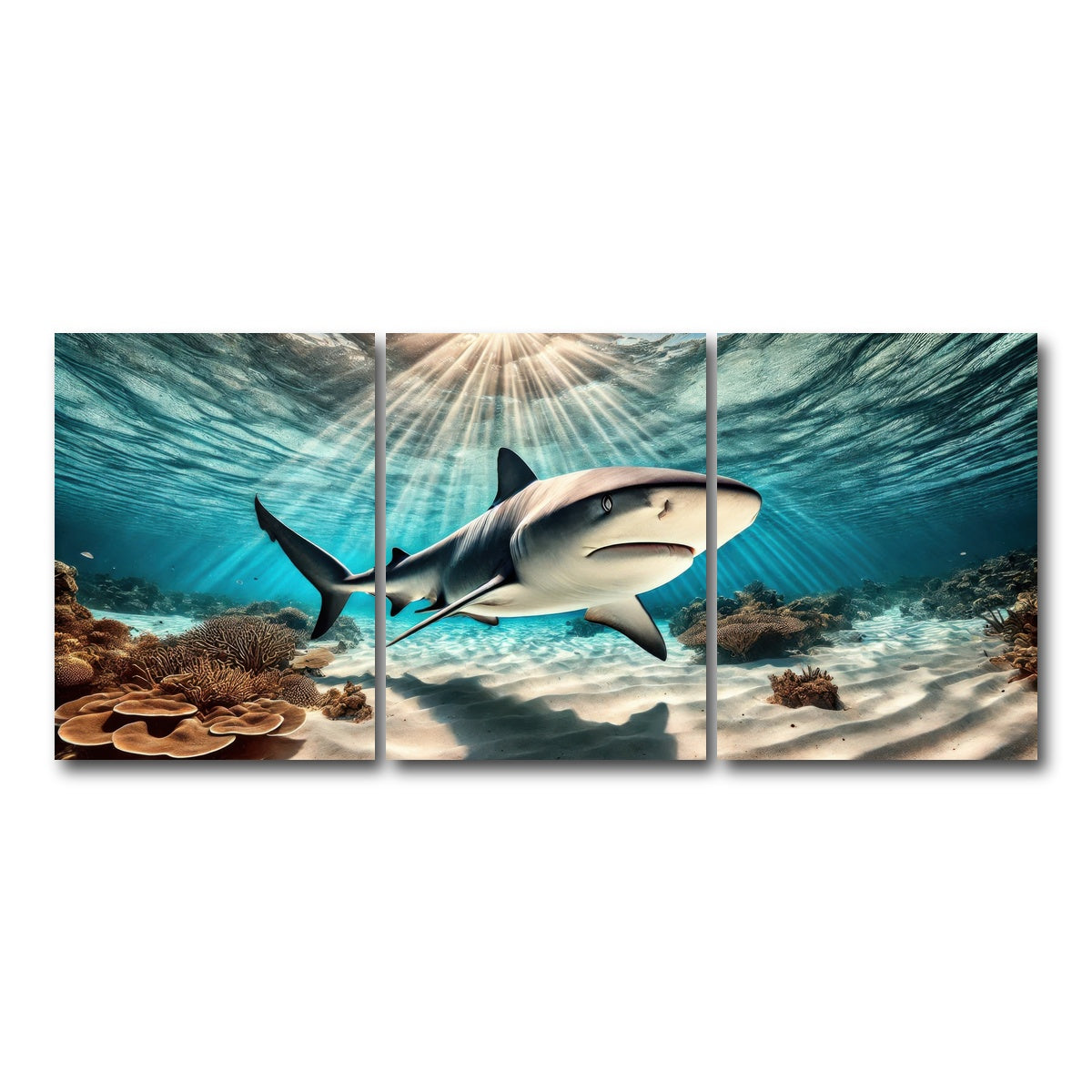AUTO-MOCKUP WHITE | Bull shark in Tropical Waters | 3 Piece | Gallery Wrap Canvas | group=18x24