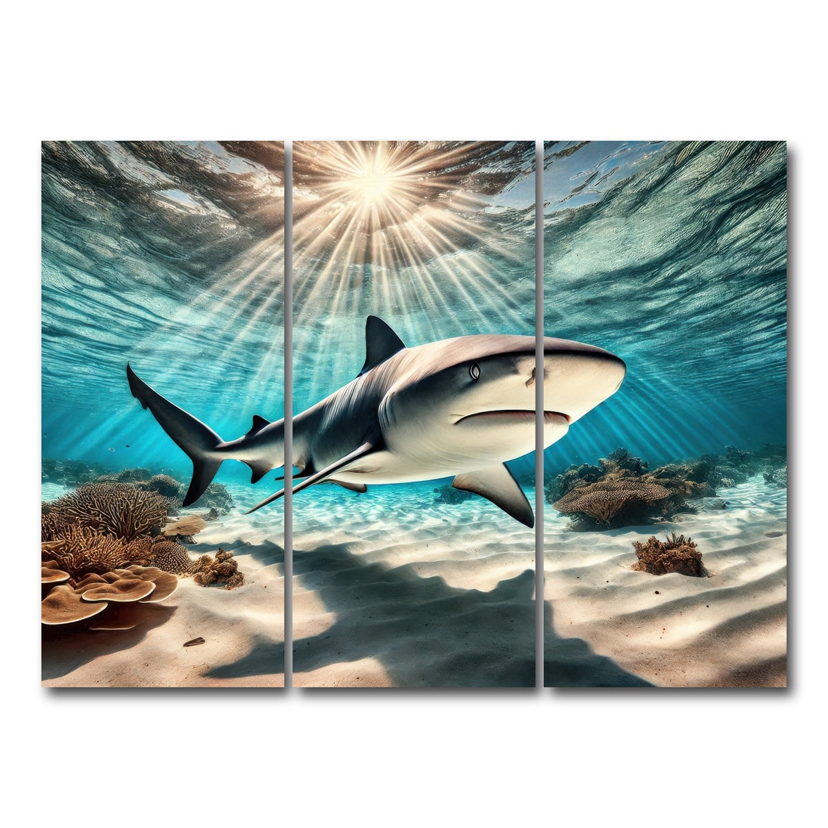AUTO-MOCKUP WHITE | Bull shark in Tropical Waters | 3 Piece | Gallery Wrap Canvas | group=8x18