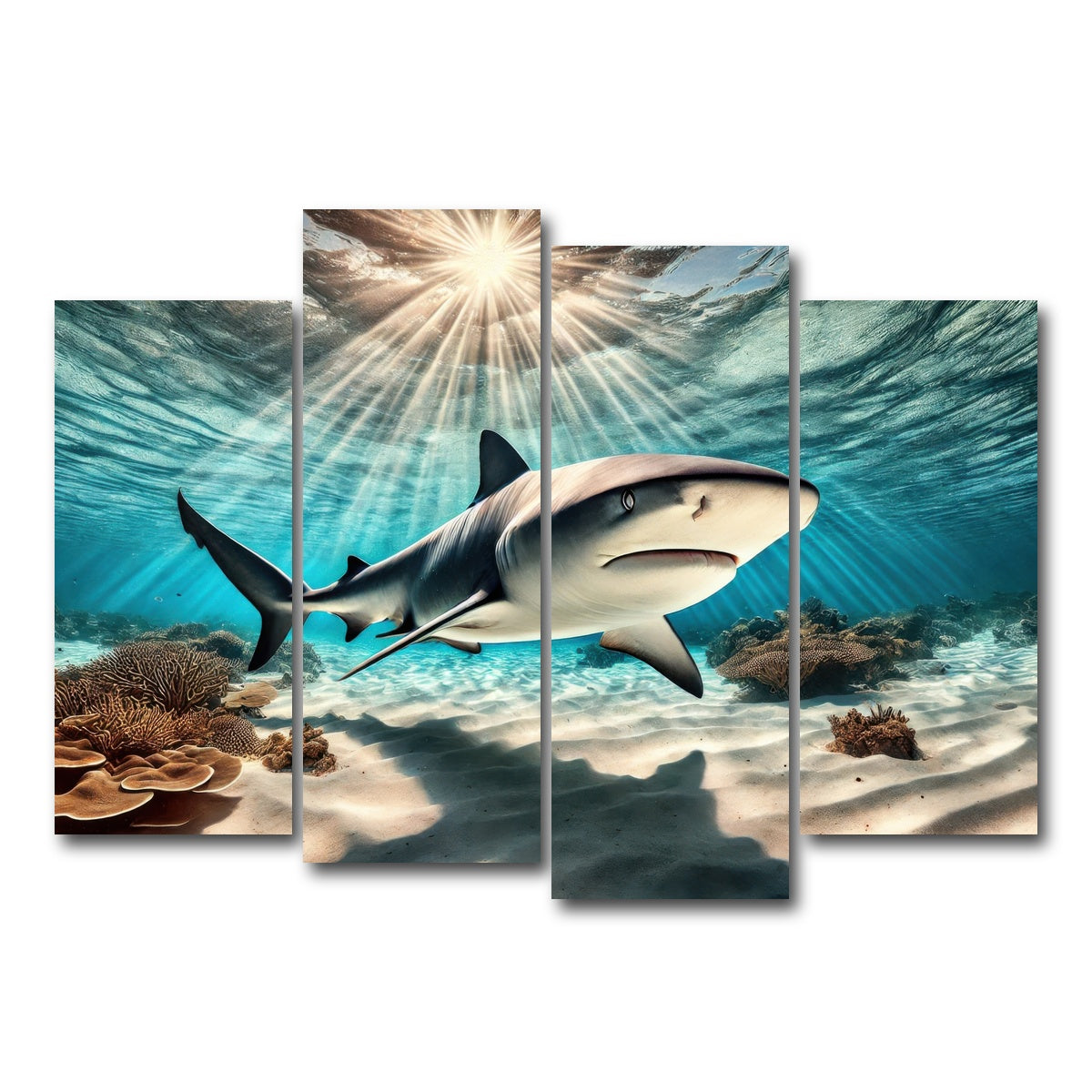 AUTO-MOCKUP WHITE | Bull shark in Tropical Waters | 4 Piece | Gallery Wrap Canvas | group=4_normal