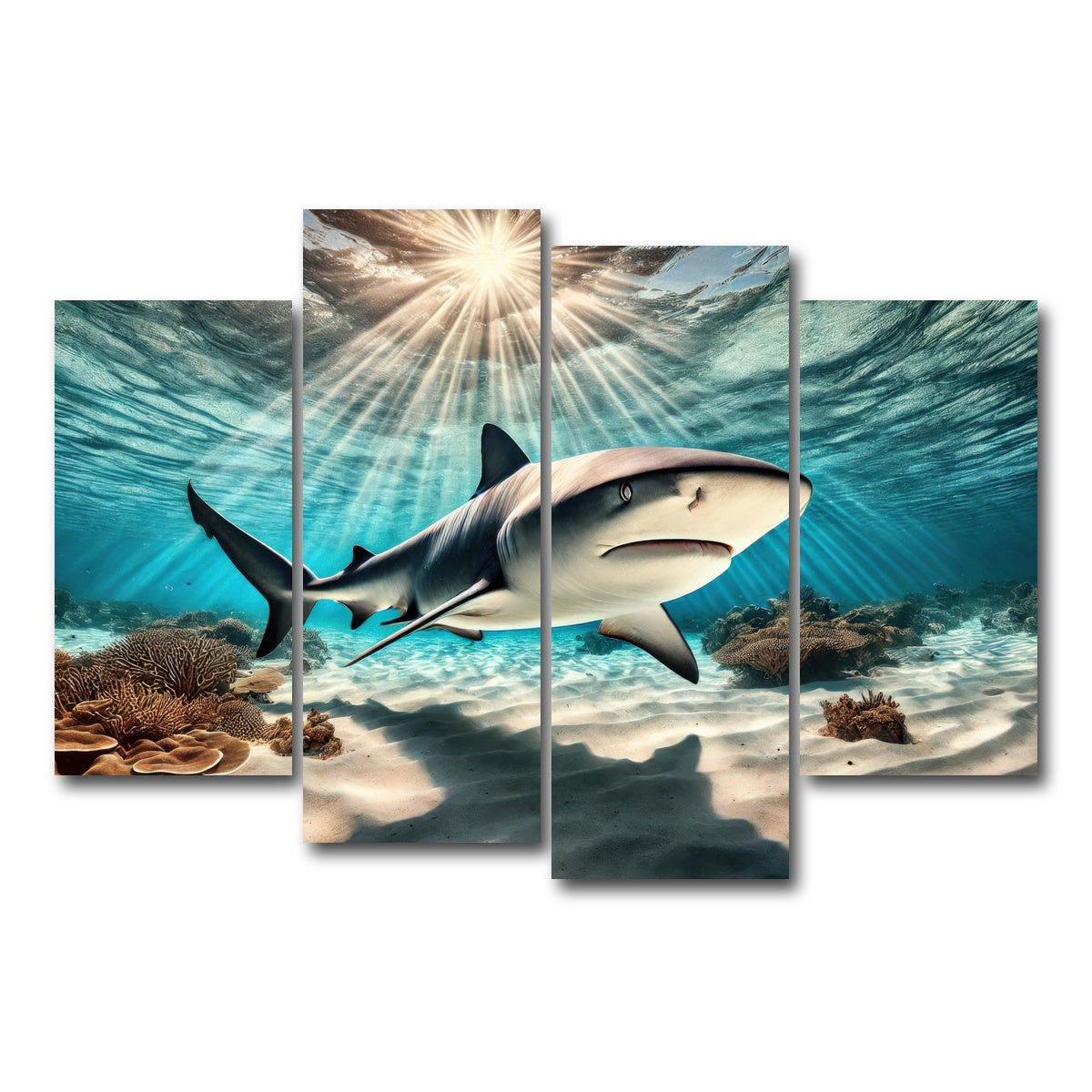 AUTO-MOCKUP WHITE | Bull shark in Tropical Waters | 4 Piece | Gallery Wrap Canvas | group=4_short