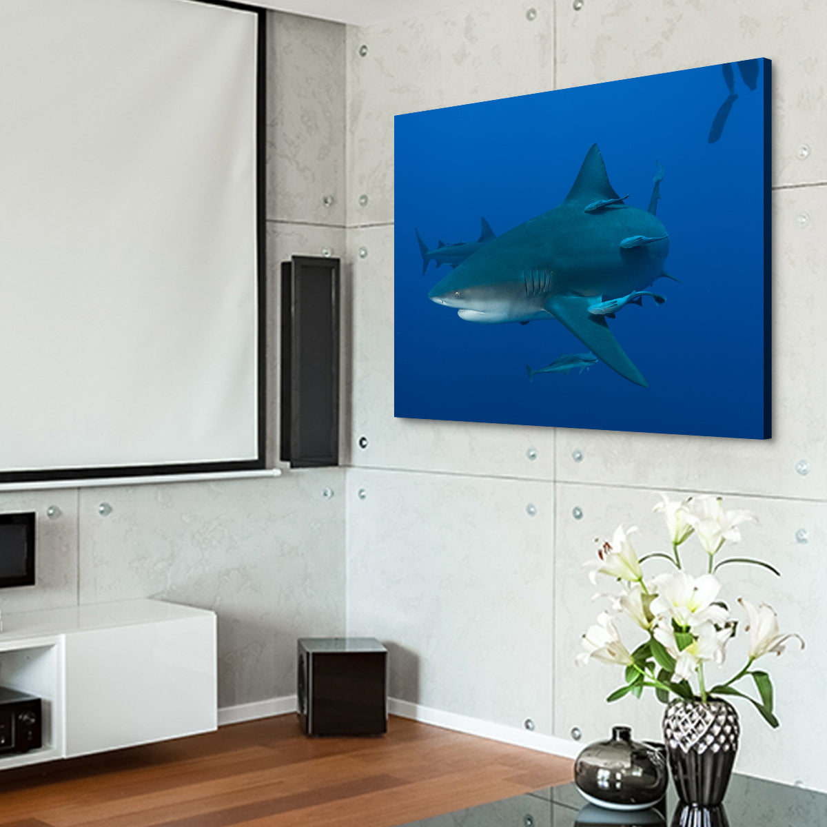 Bull shark and Remoras Wall Art