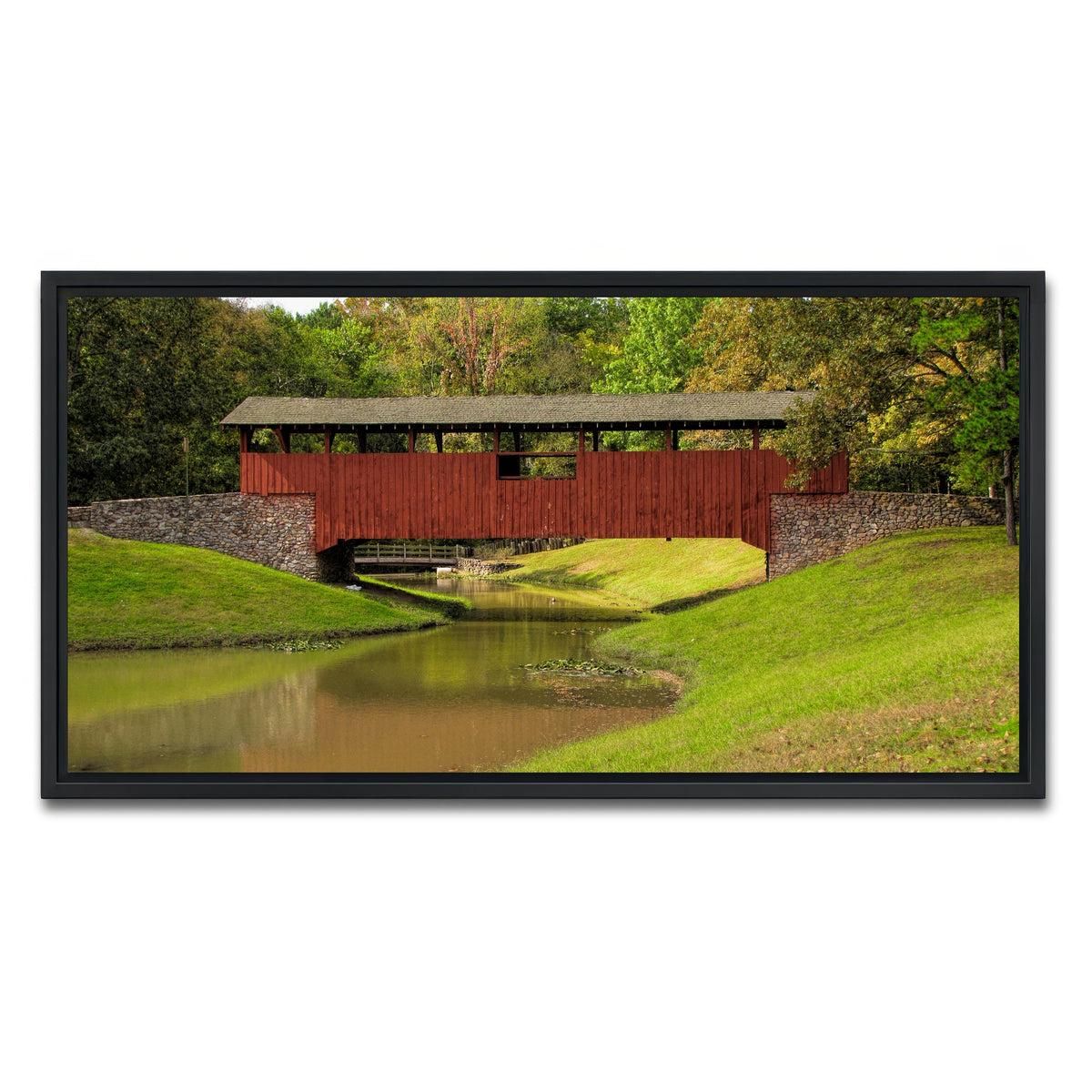 AUTO-MOCKUP WHITE | Burns Park Covered Bridge | 1 Piece | Black Framed Canvas | group=2x1