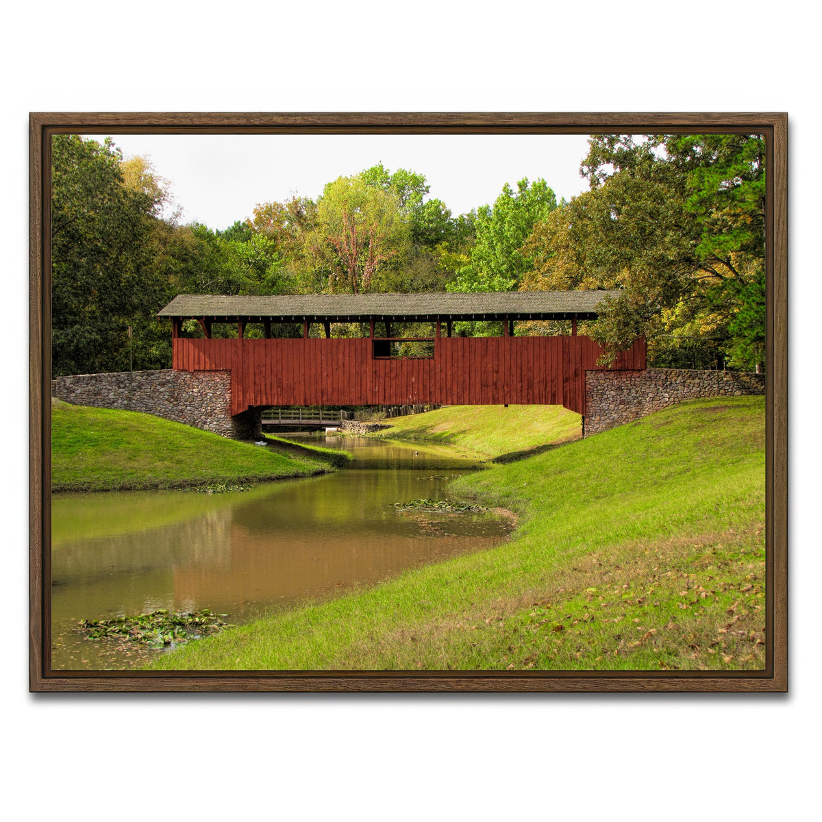 AUTO-MOCKUP WHITE | Burns Park Covered Bridge | 1 Piece | Walnut Framed Canvas | group=4x3