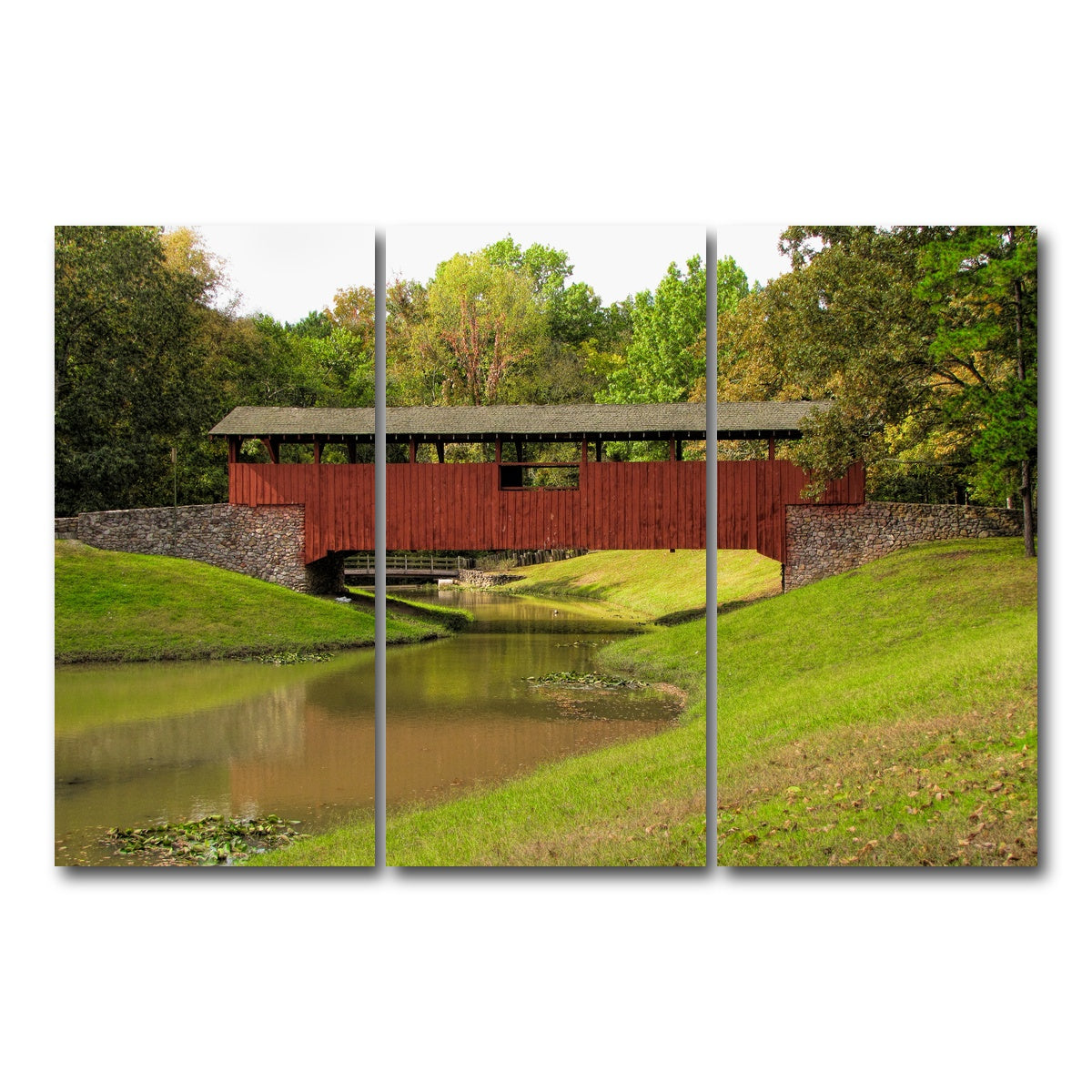 AUTO-MOCKUP WHITE | Burns Park Covered Bridge | 3 Piece | Gallery Wrap Canvas | group=12x24