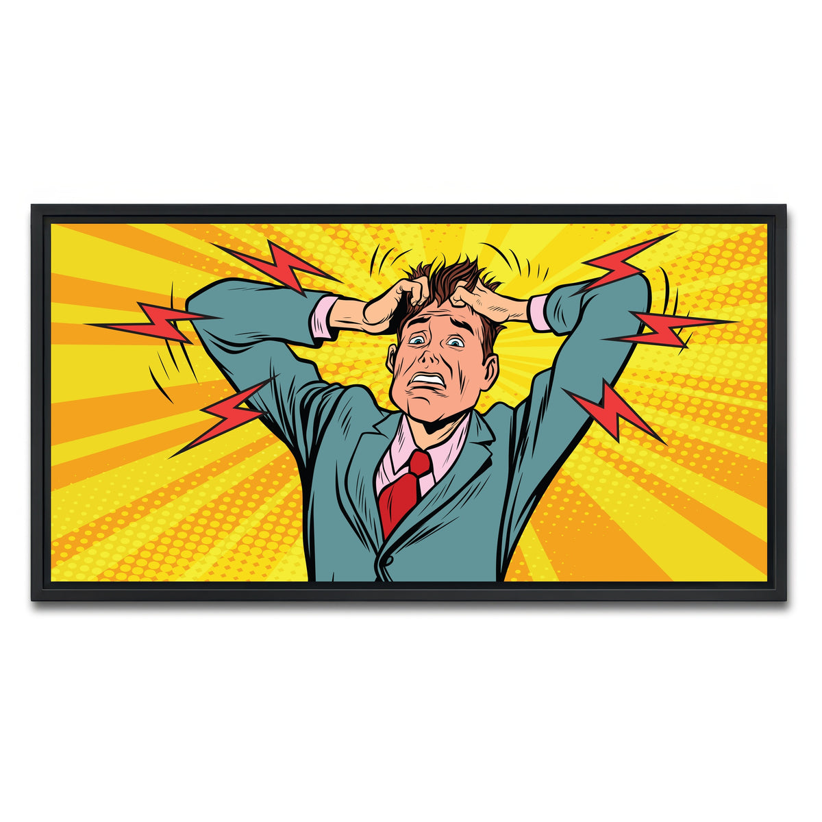 AUTO-MOCKUP WHITE | Businessman panic | 1 Piece | Black Framed Canvas | group=2x1