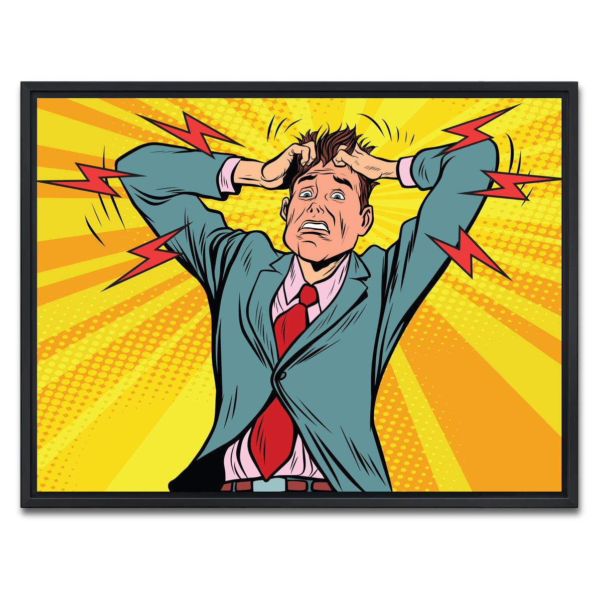 AUTO-MOCKUP WHITE | Businessman panic | 1 Piece | Black Framed Canvas | group=4x3