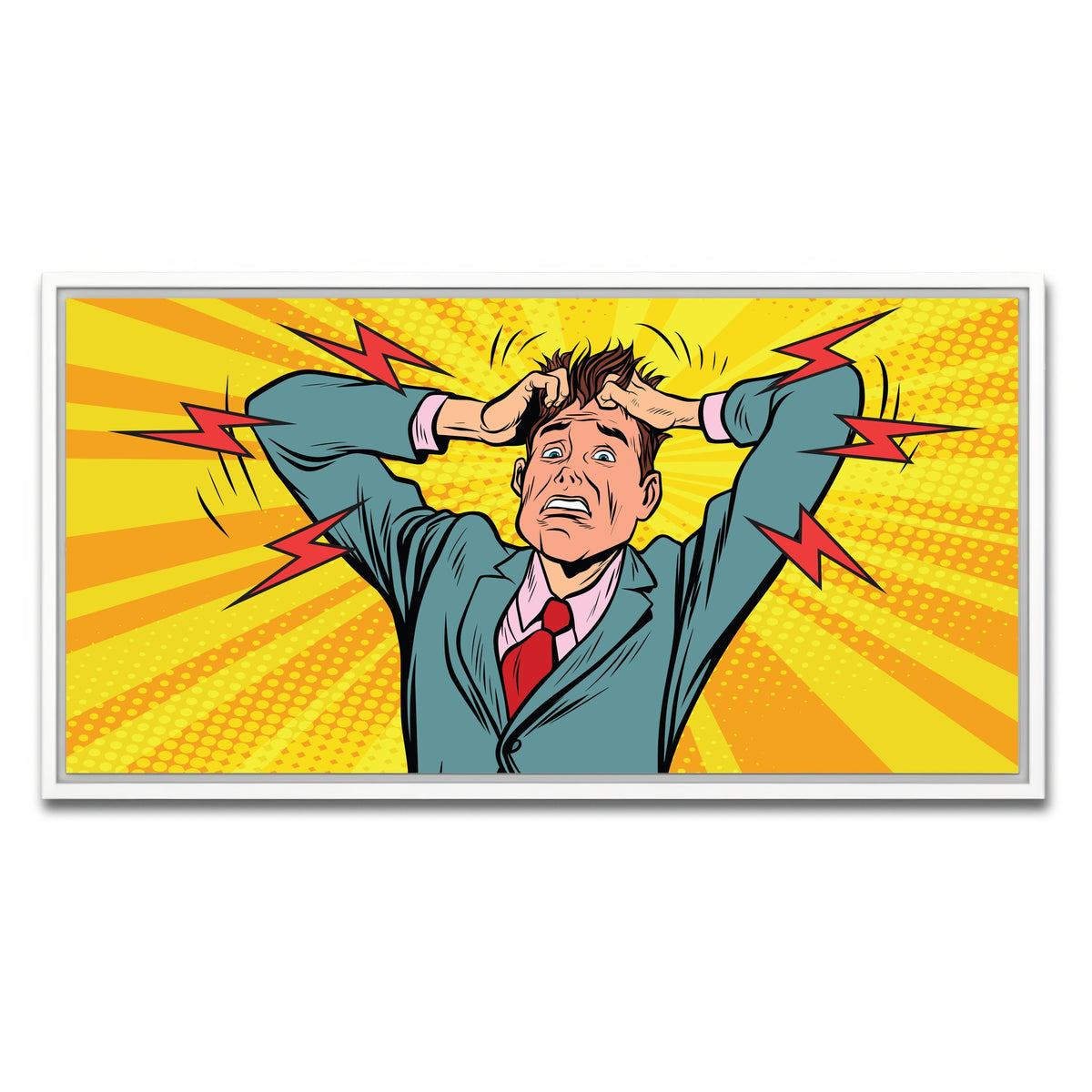 AUTO-MOCKUP WHITE | Businessman panic | 1 Piece | White Framed Canvas | group=2x1
