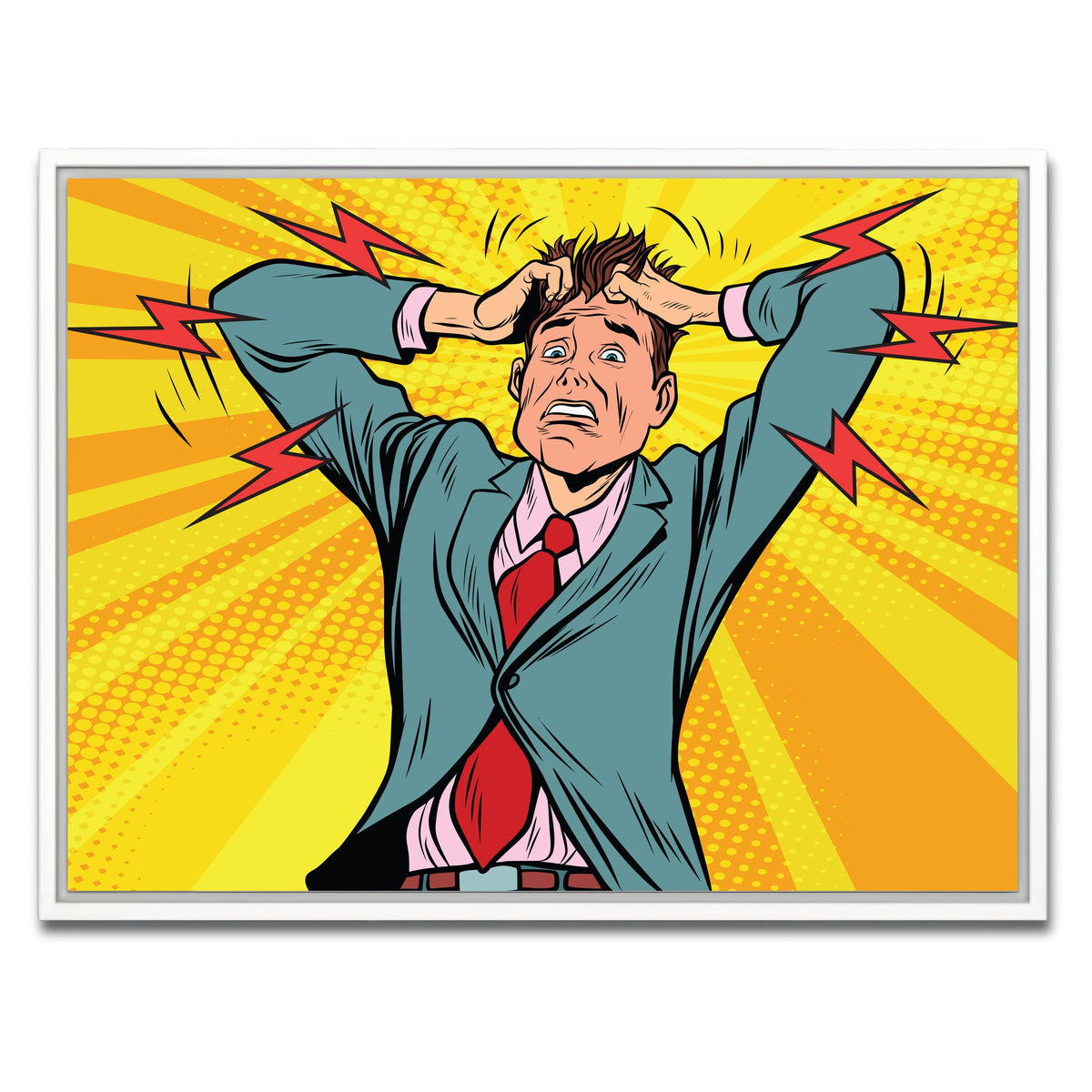 AUTO-MOCKUP WHITE | Businessman panic | 1 Piece | White Framed Canvas | group=4x3