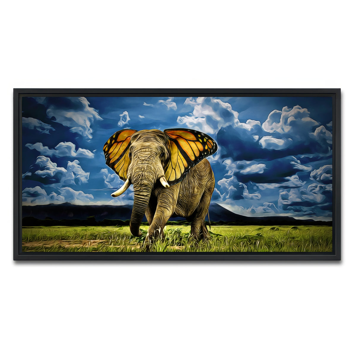 AUTO-MOCKUP WHITE | Butterfly Elephant Wall Art | 1 Piece | Black Frame | group=2x1