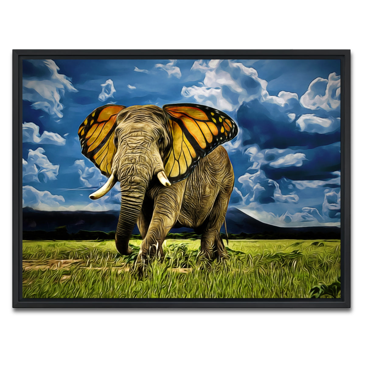 AUTO-MOCKUP WHITE | Butterfly Elephant Wall Art | 1 Piece | Black Frame | group=4x3
