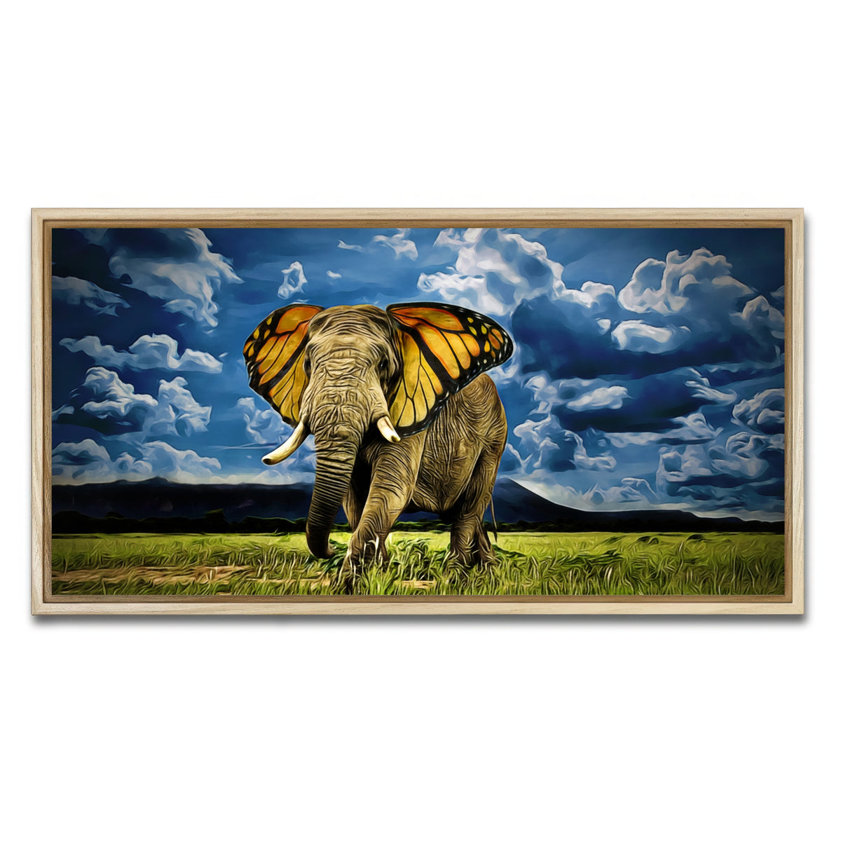 AUTO-MOCKUP WHITE | Butterfly Elephant Wall Art | 1 Piece | Natural Frame | group=2x1