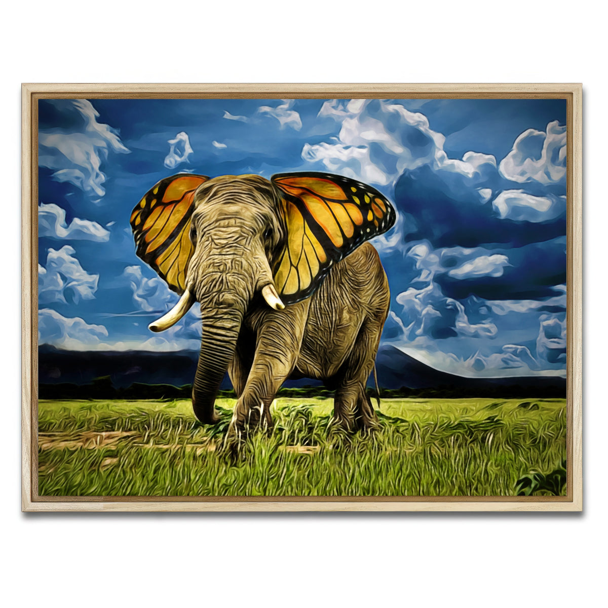 AUTO-MOCKUP WHITE | Butterfly Elephant Wall Art | 1 Piece | Natural Frame | group=4x3