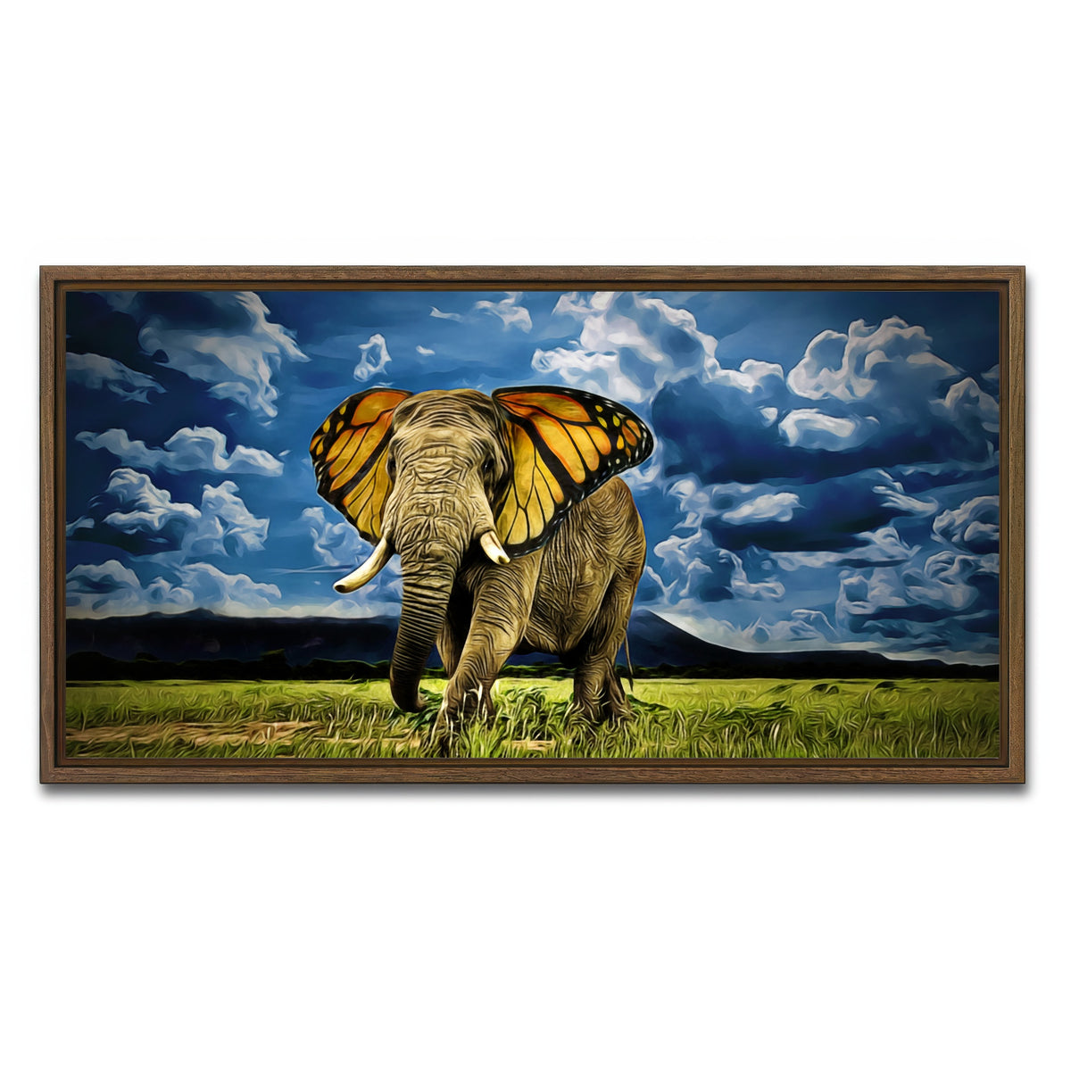 AUTO-MOCKUP WHITE | Butterfly Elephant Wall Art | 1 Piece | Walnut Frame | group=2x1