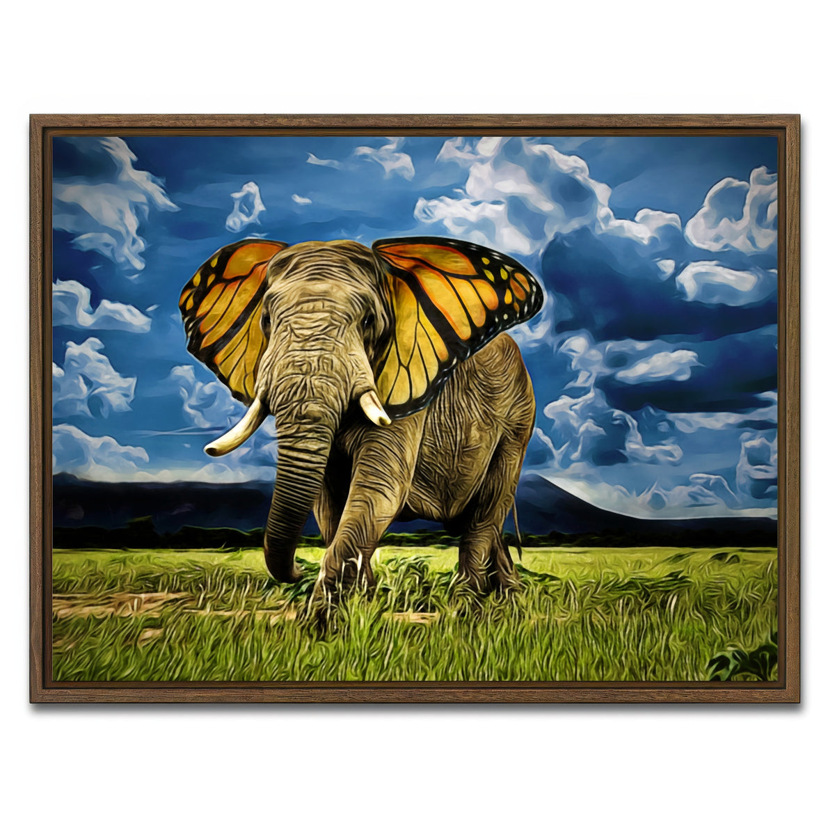 AUTO-MOCKUP WHITE | Butterfly Elephant Wall Art | 1 Piece | Walnut Frame | group=4x3