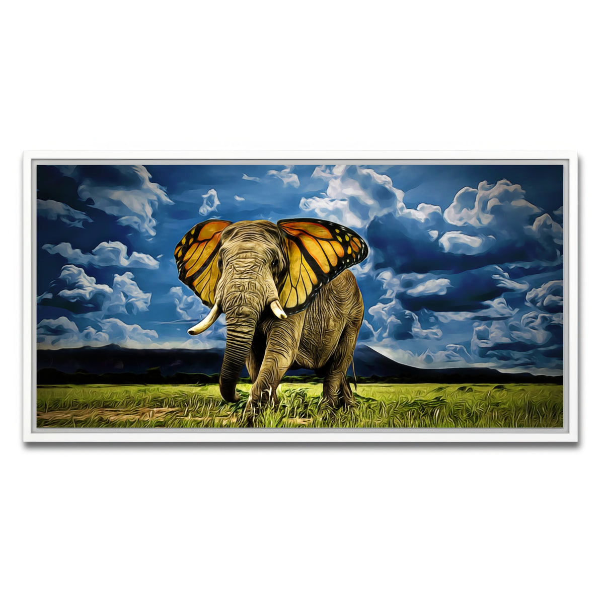 AUTO-MOCKUP WHITE | Butterfly Elephant Wall Art | 1 Piece | White Frame | group=2x1